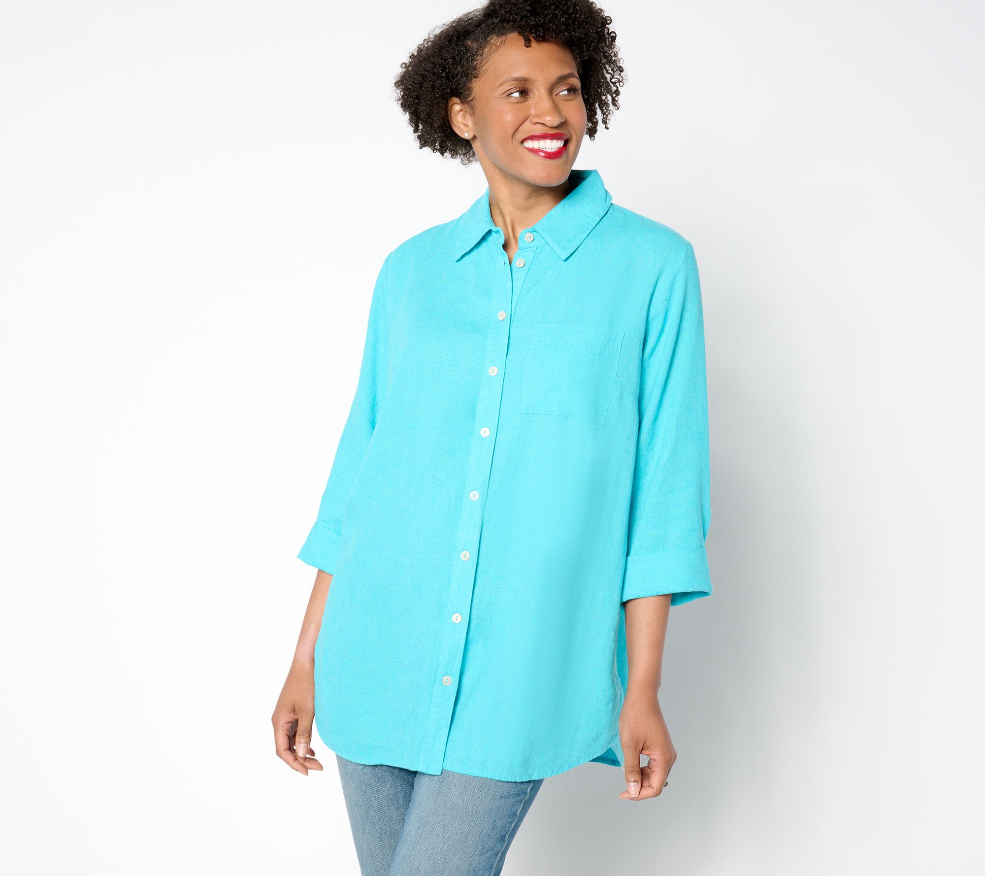 "As Is" Denim & Co. Adaptive Naturals Linen Blend Tunic
