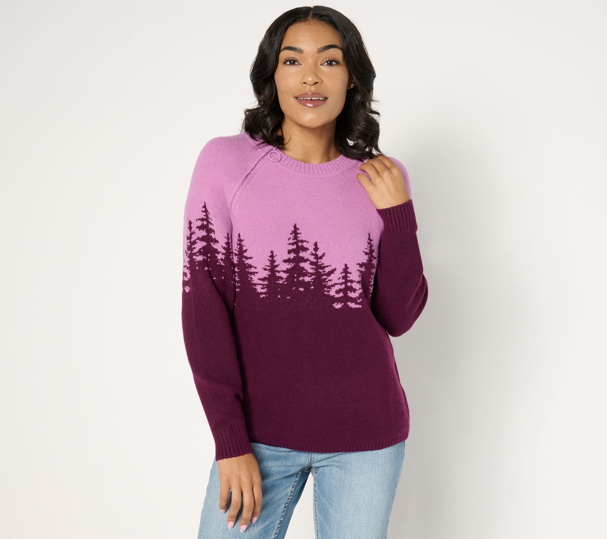 Denim & Co. Adaptive Crew Neck Long Sleeve Scenic Sweater