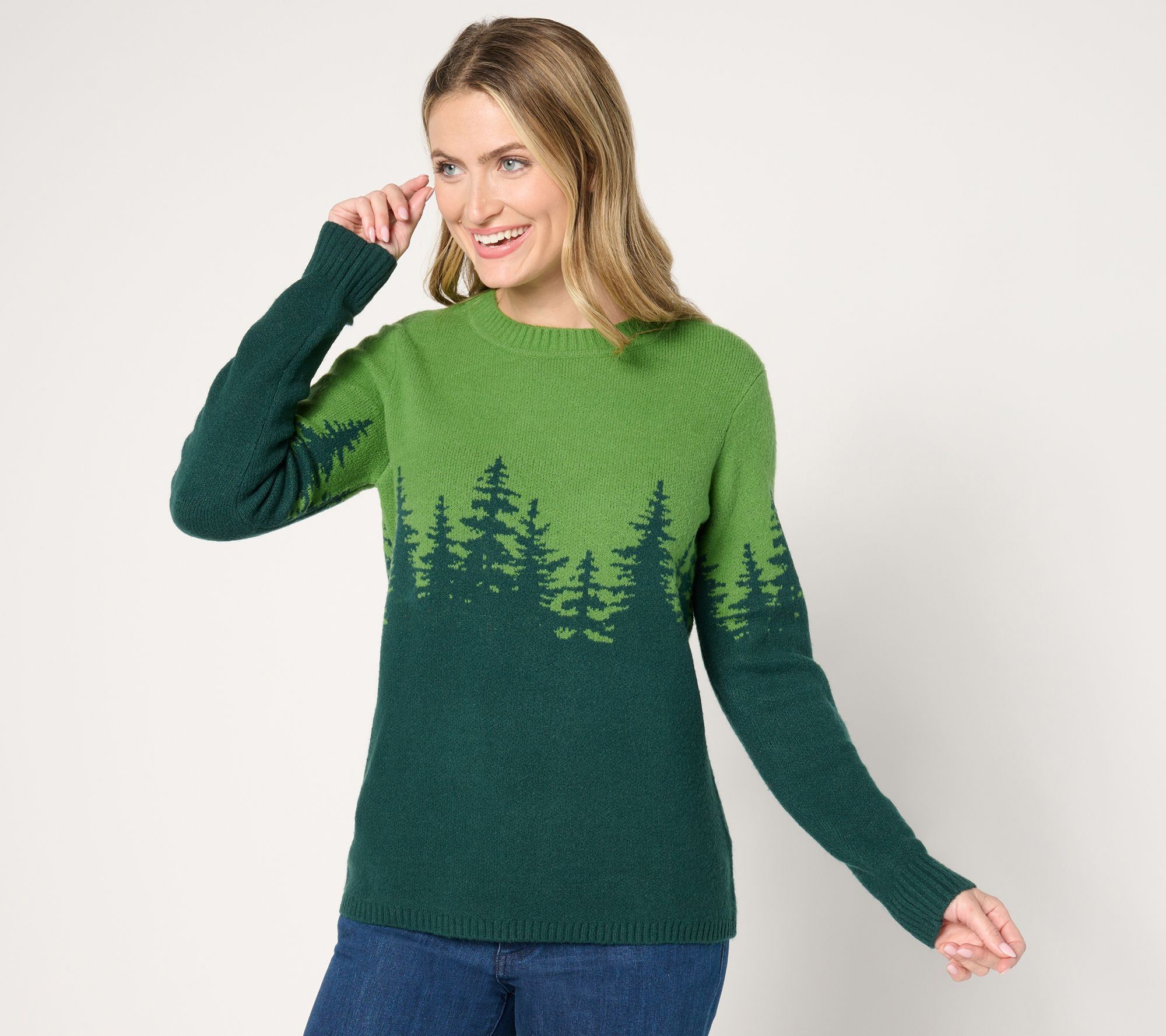 Denim & Co. Adaptive Crew Neck Long Sleeve Scenic Sweater