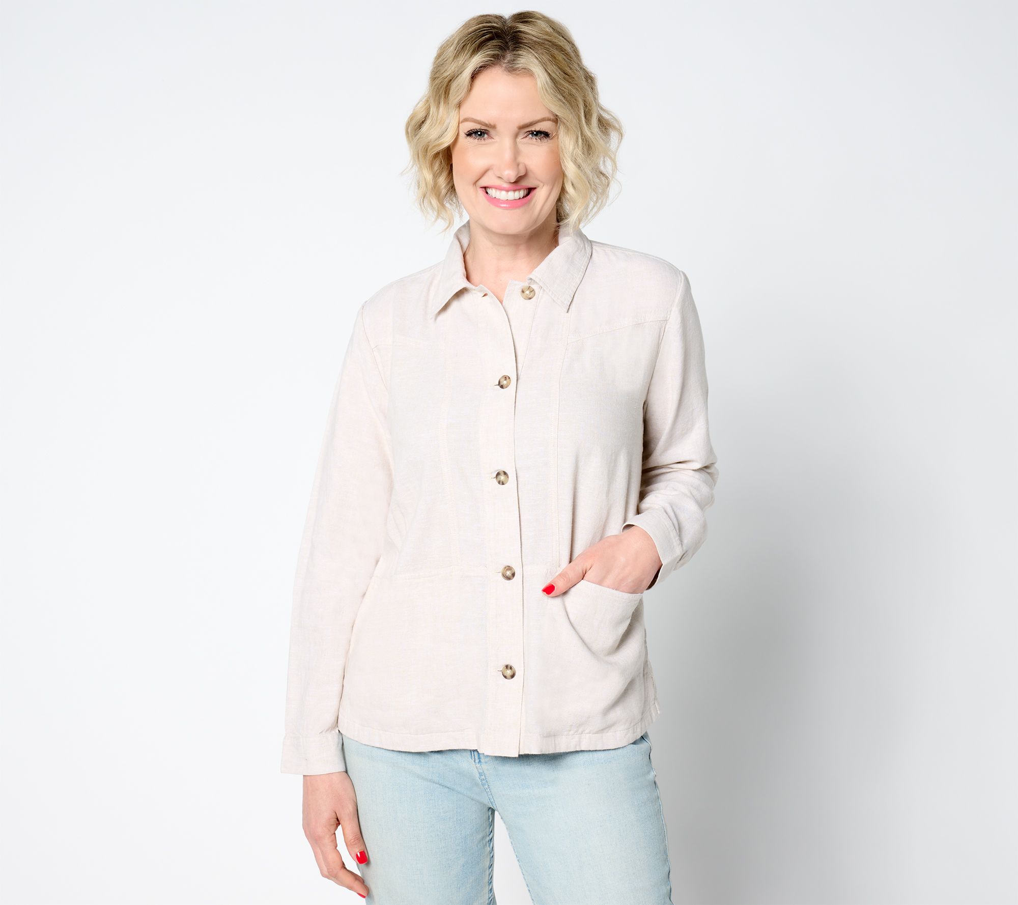 "As Is" Denim & Co. Naturals Linen Blend Cross Hatch Topper