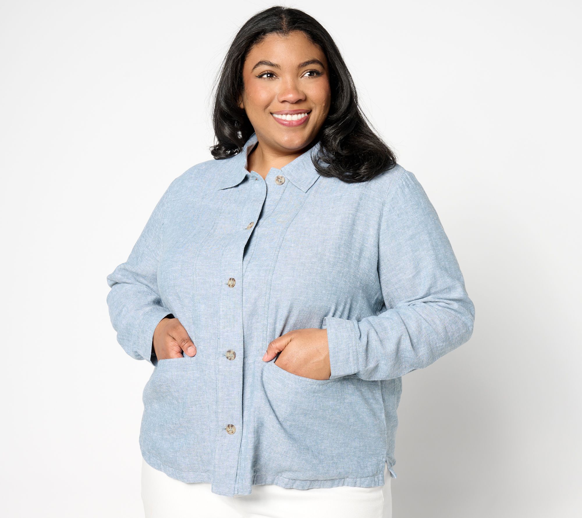 "As Is" Denim & Co. Naturals Linen Blend Cross Hatch Topper