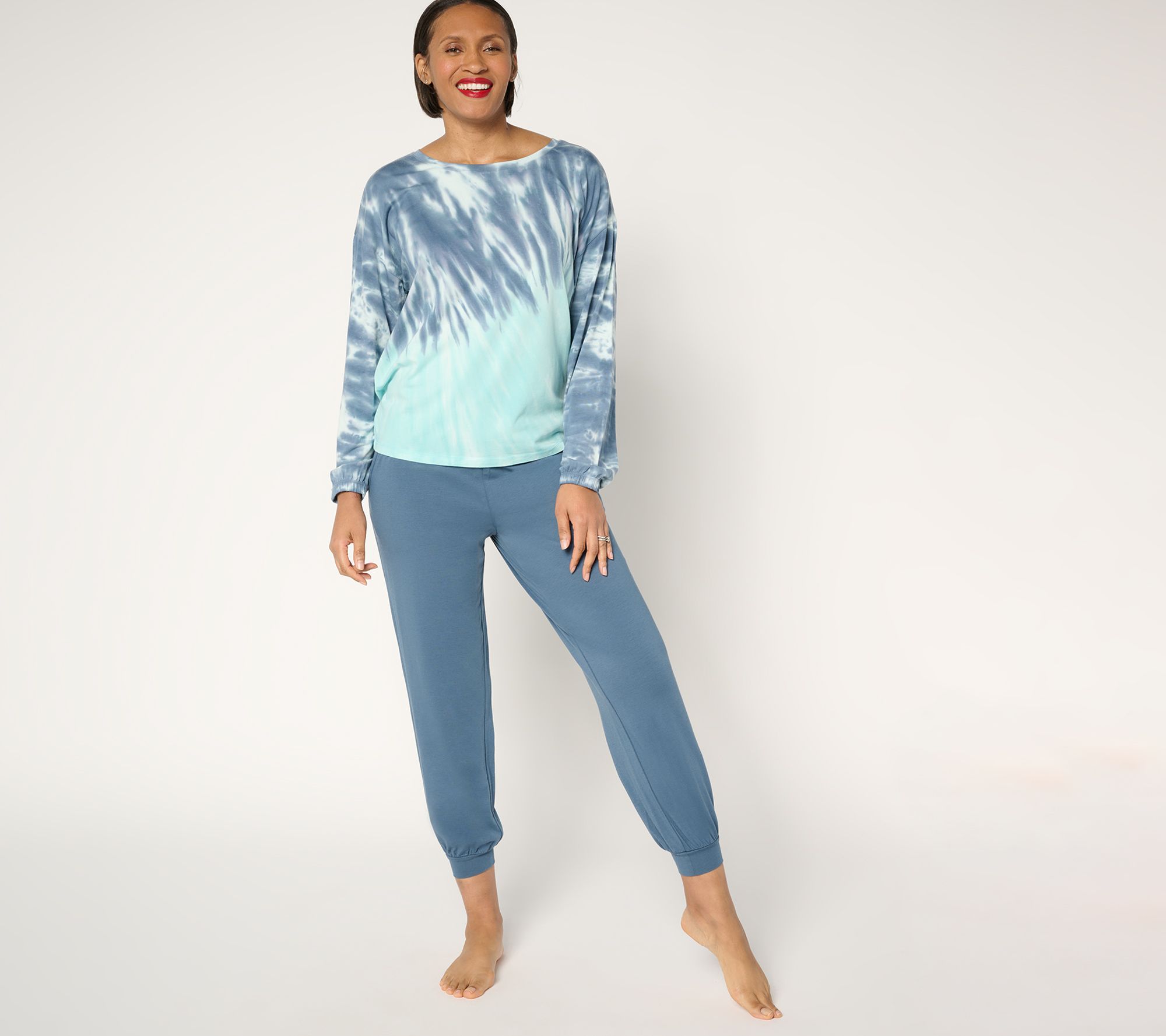 AnyBody Regular Cozy Knit Tie-Dye Top and Jogger Set