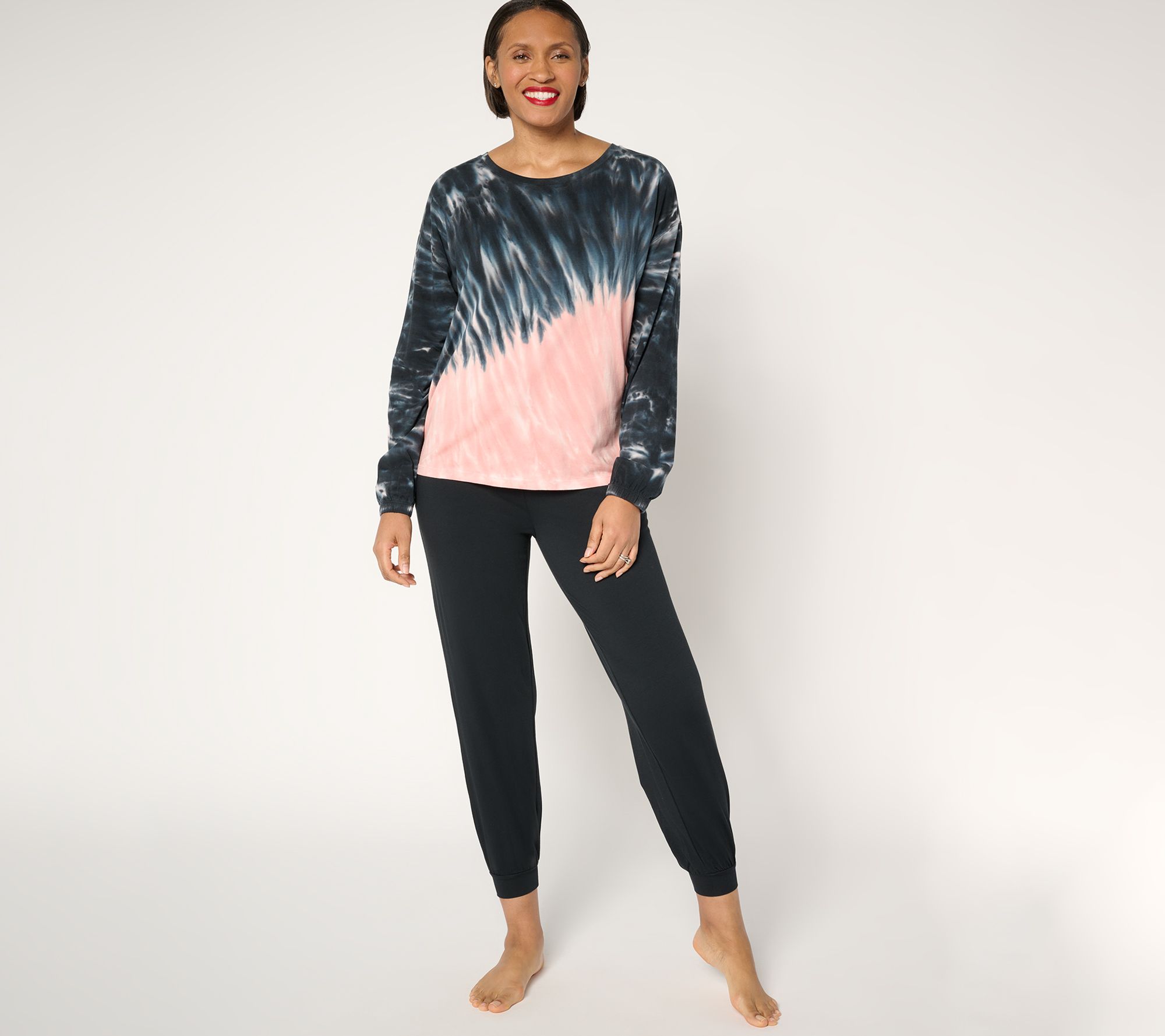 AnyBody Regular Cozy Knit Tie-Dye Top and Jogger Set
