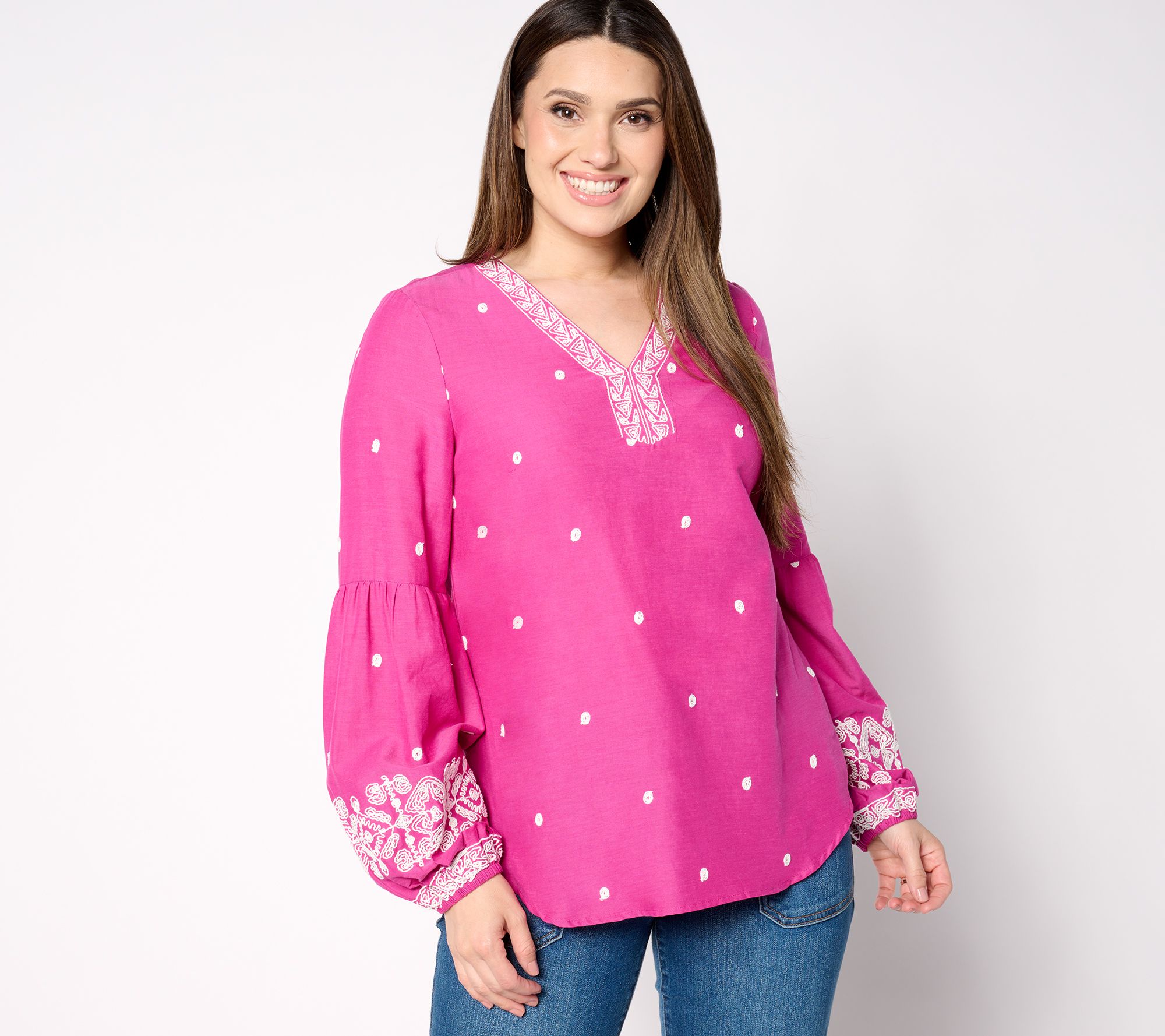 "As Is" Belle Boho by Kim Gravel Frayed Knot Embroider Floral Blouse