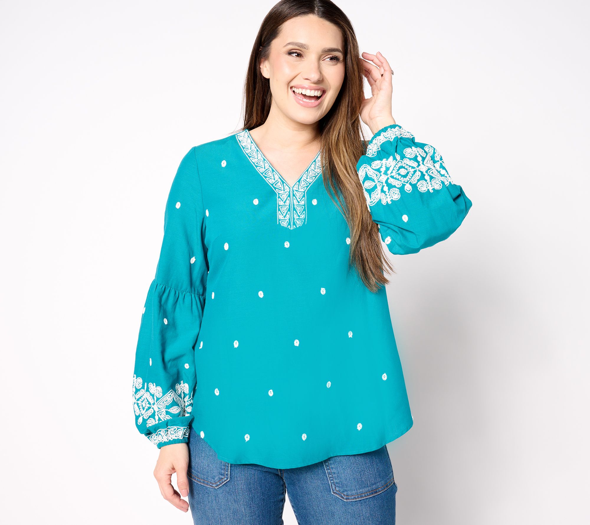 "As Is" Belle Boho by Kim Gravel Frayed Knot Embroider Floral Blouse