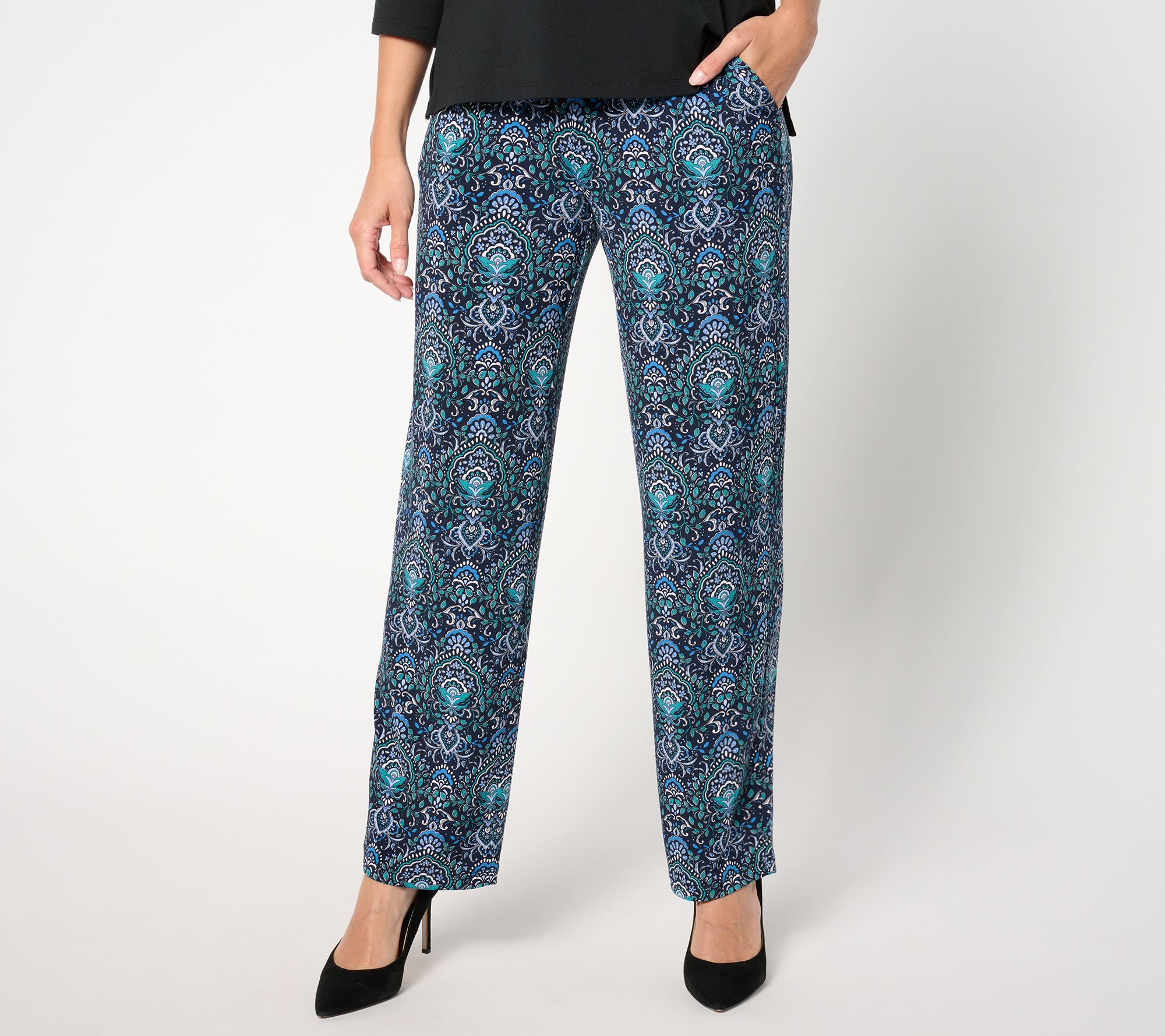 "As Is" Susan Graver Regular Printed Liquid Knit Sofia Straight Pants
