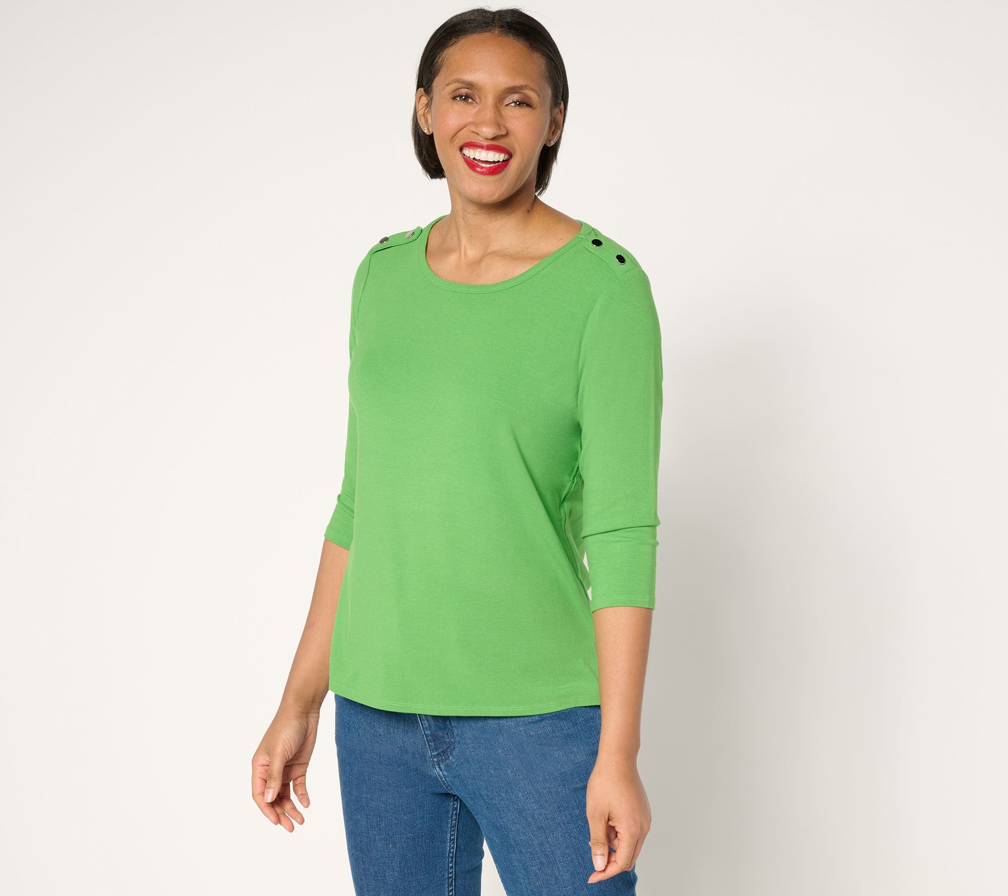 BEAUTIFUL by Lawrence Zarian Refined Knit 3/4 Sleeve Button Tab Top