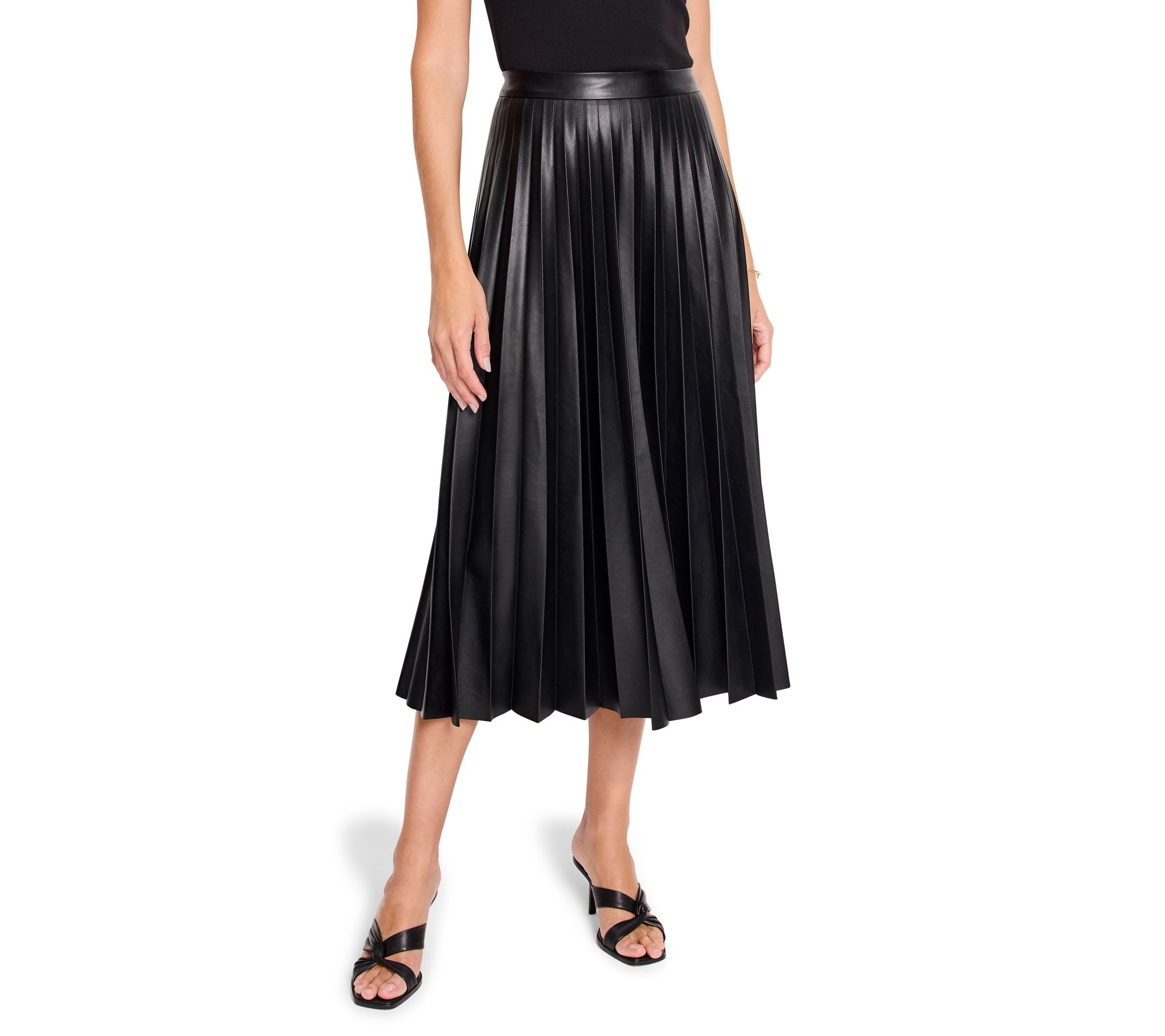 NIC ZOE Faux Leather Flirt Midi Skirt QVC