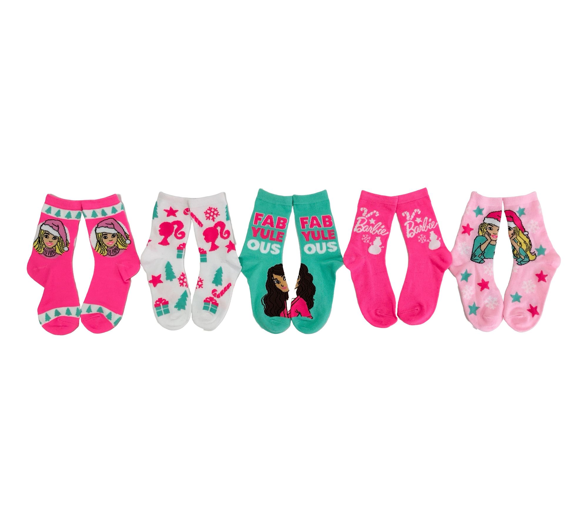 Barbie Girl's Holiday Character Crew Sock Set -5 Pair