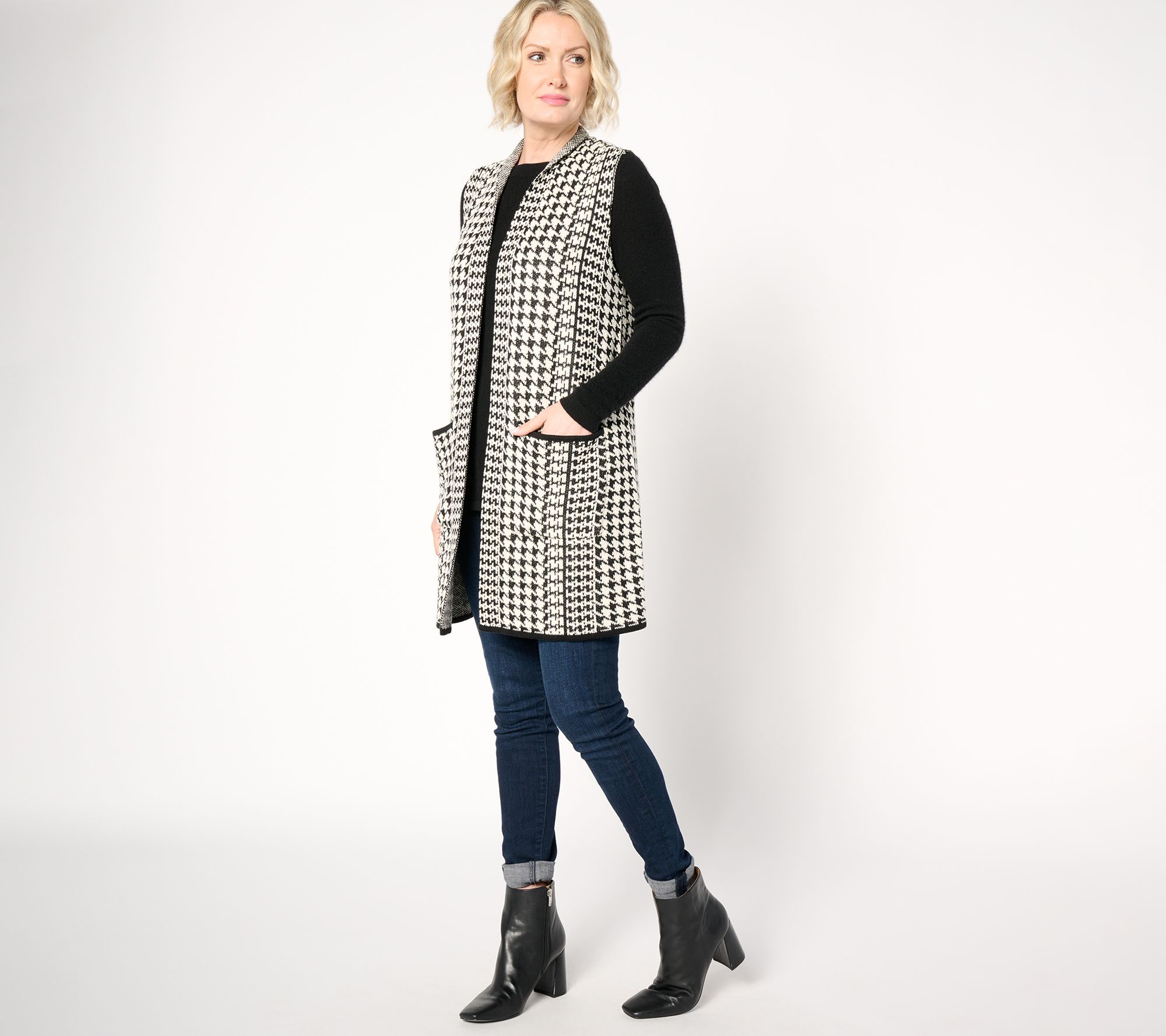 "As Is" GRAVER Susan Graver Petite Jacquard Knit Open Front Vest