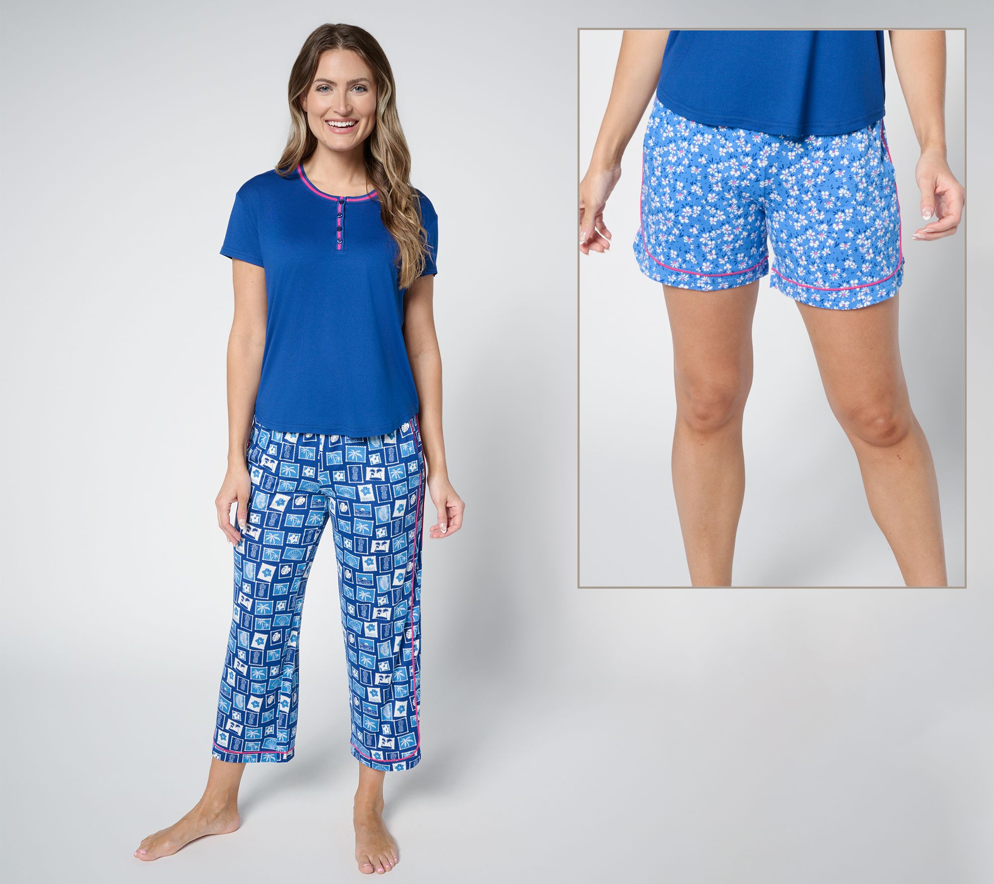MUK LUKS Cloud Knit Tee, Short, & Capri Pajama Set