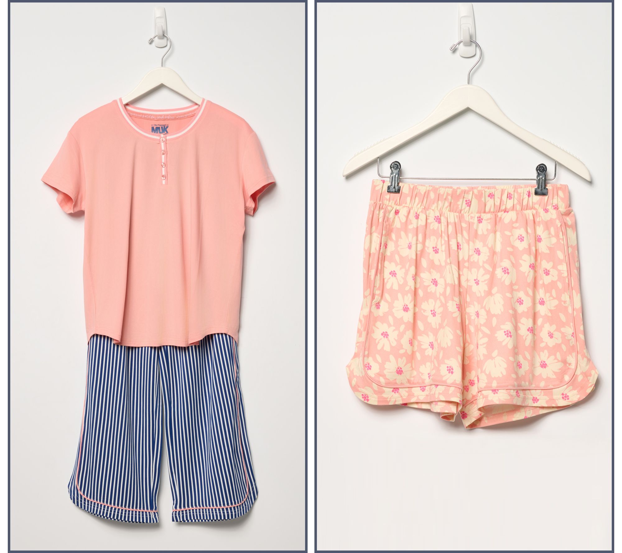 MUK LUKS Cloud Knit Tee, Short, & Capri Pajama Set