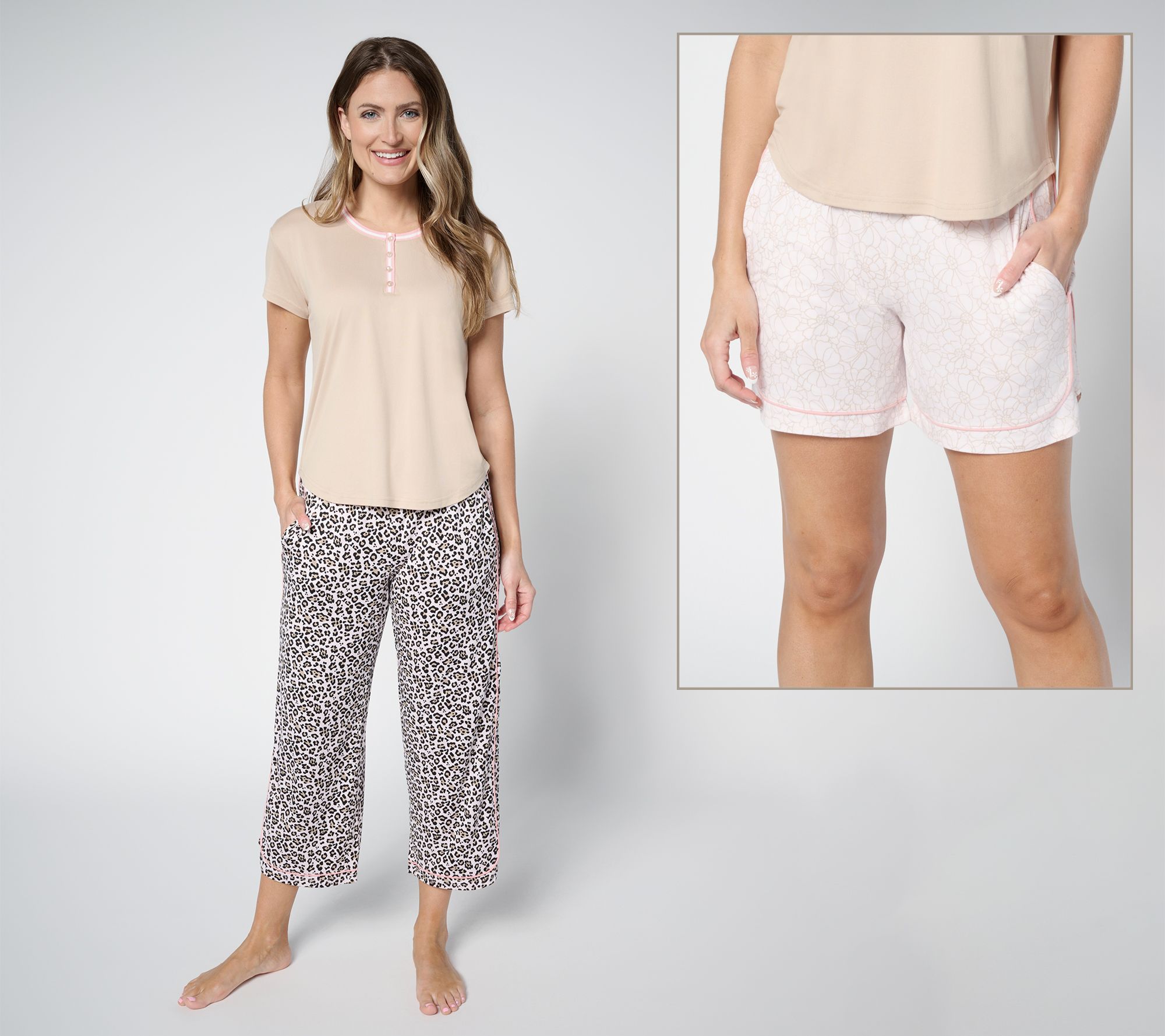 MUK LUKS Cloud Knit Tee, Short, & Capri Pajama Set