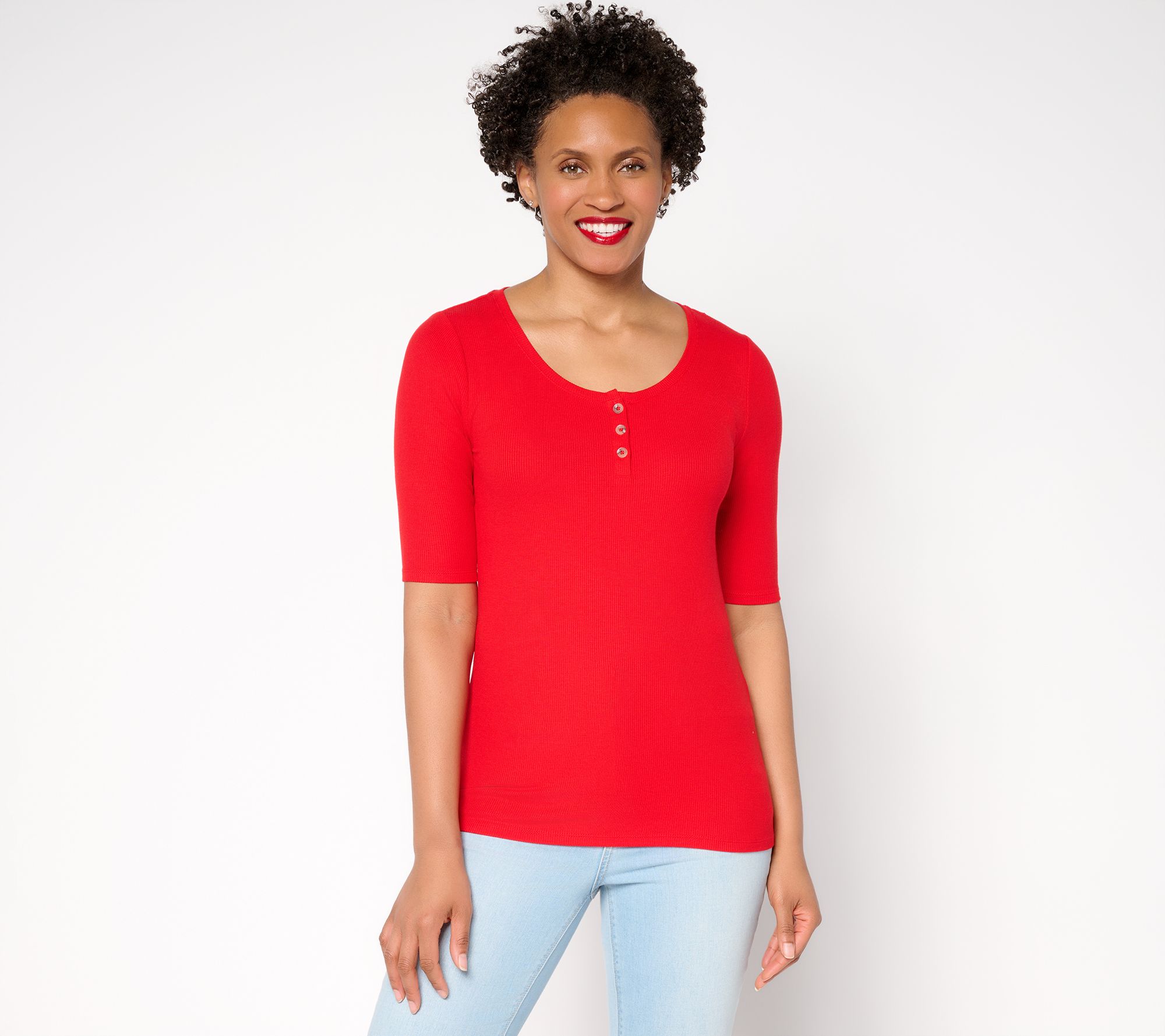 Studio Park x Rosina Grosso 3/4 Sleeve Scoop Neck Henley Top