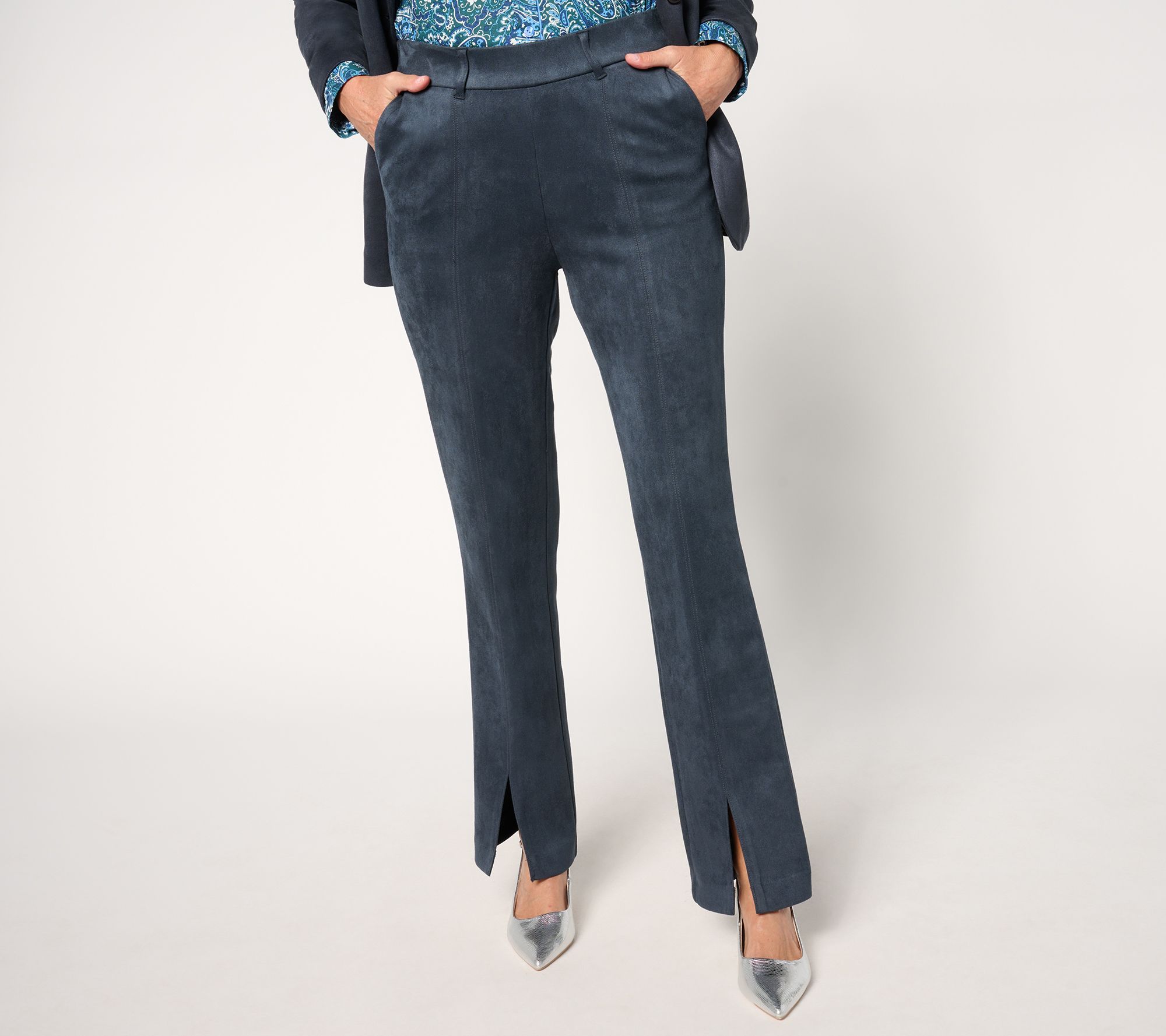 "As Is" Isaac Mizrahi Live! Petite Estate Stretch Faux Suede Pants