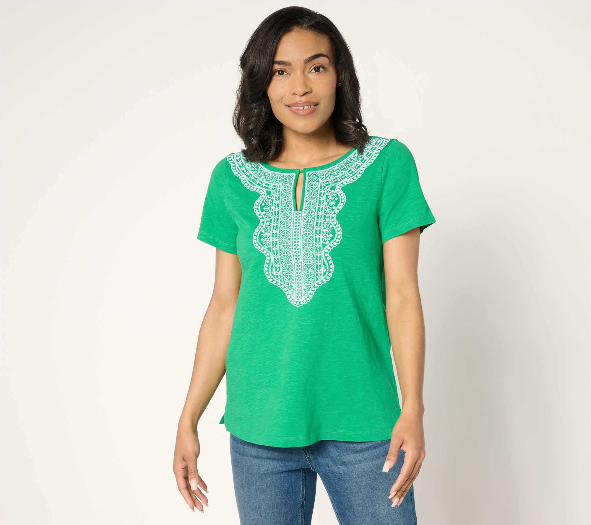 Susan Graver Textured Cotton Embroidered Top