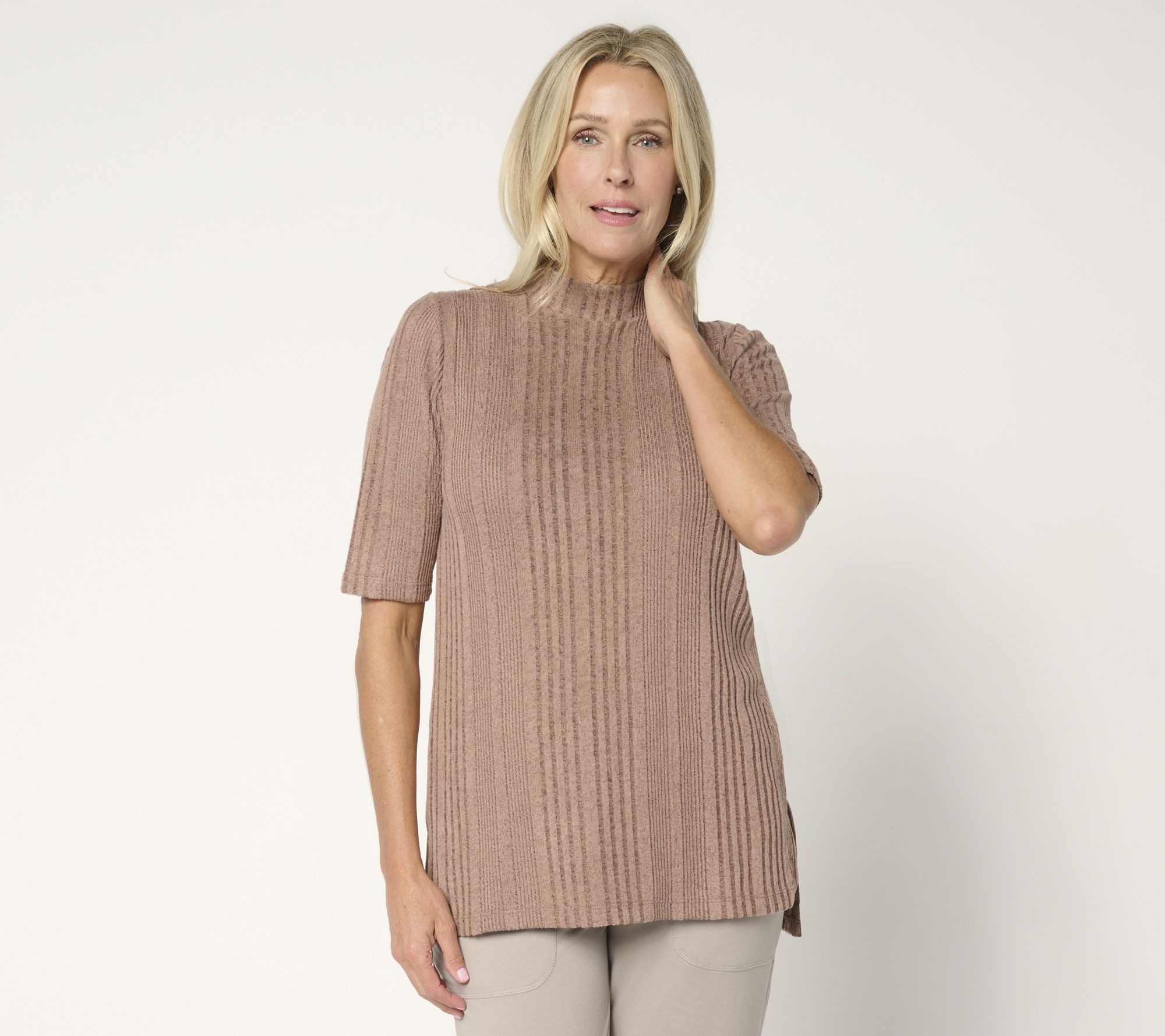 Cuddl Duds Comfort Rib Mock Neck Tee