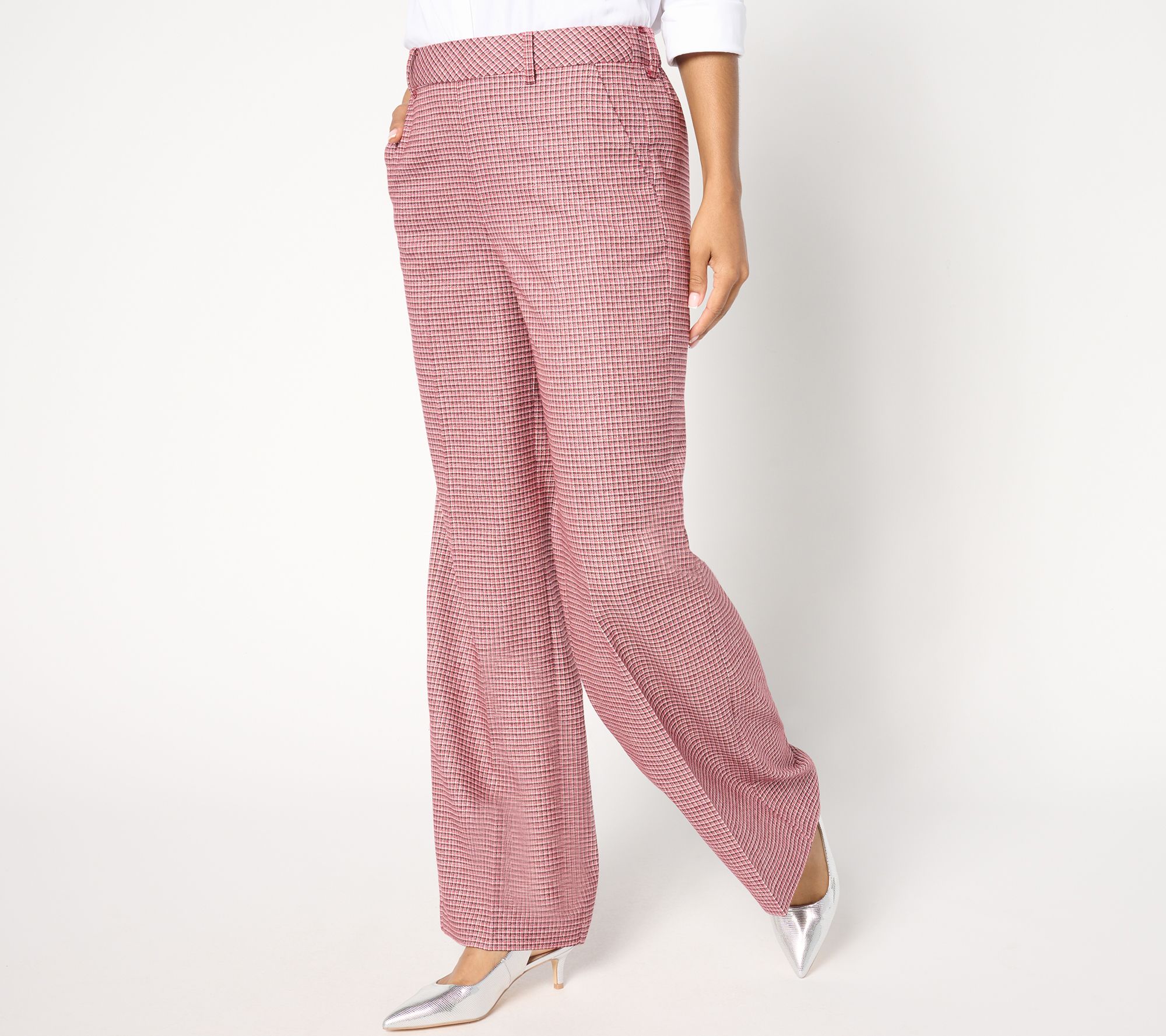 "As Is" Isaac Mizrahi Live! Tall Plaid Wide Leg Pants with Shine