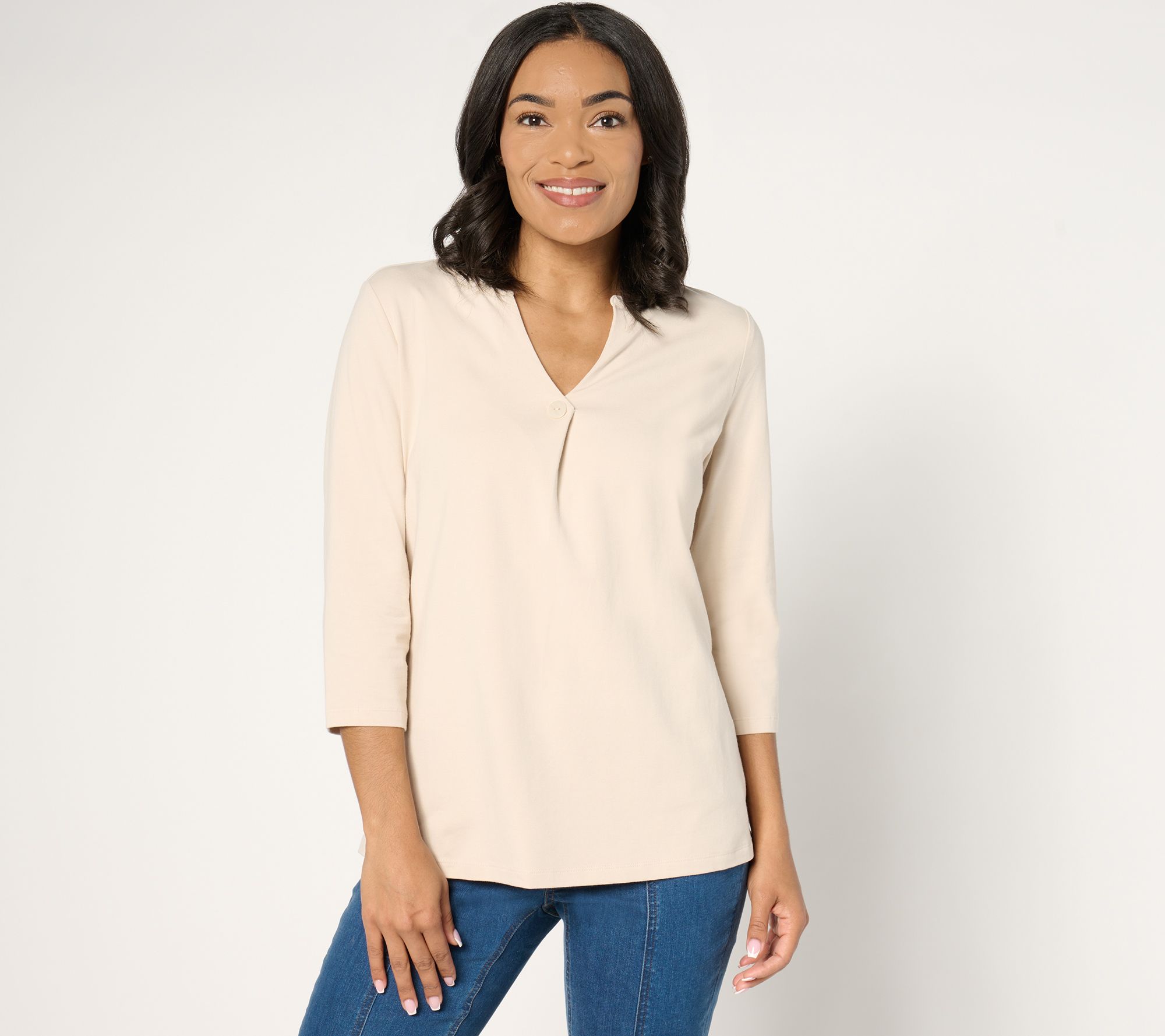 "As Is" Denim & Co. Essentials Favorite Jersey Crossover V-Neck Top