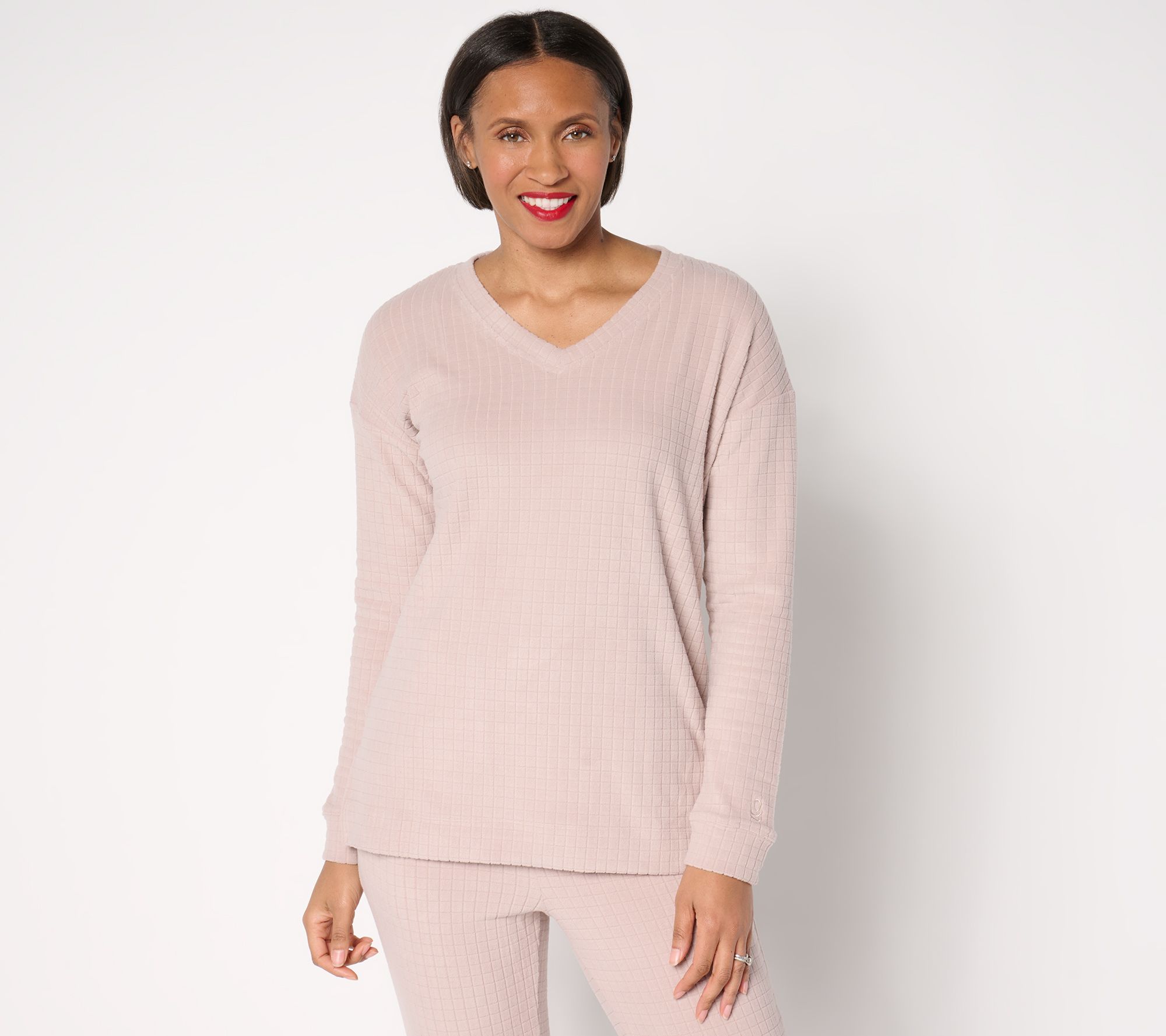 "As Is" Cuddl Duds Grid Fleece V-Neck Pullover