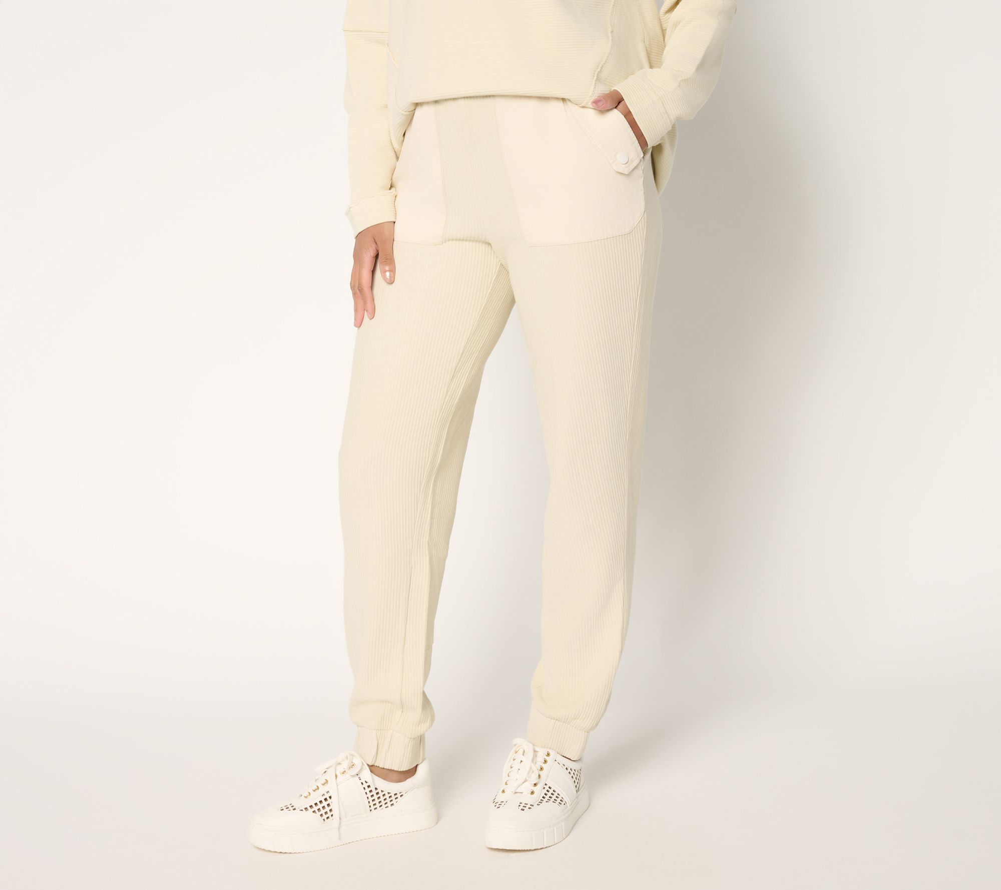 LOGO by Lori Goldstein Petite Full Length Ottoman Rib Joggers