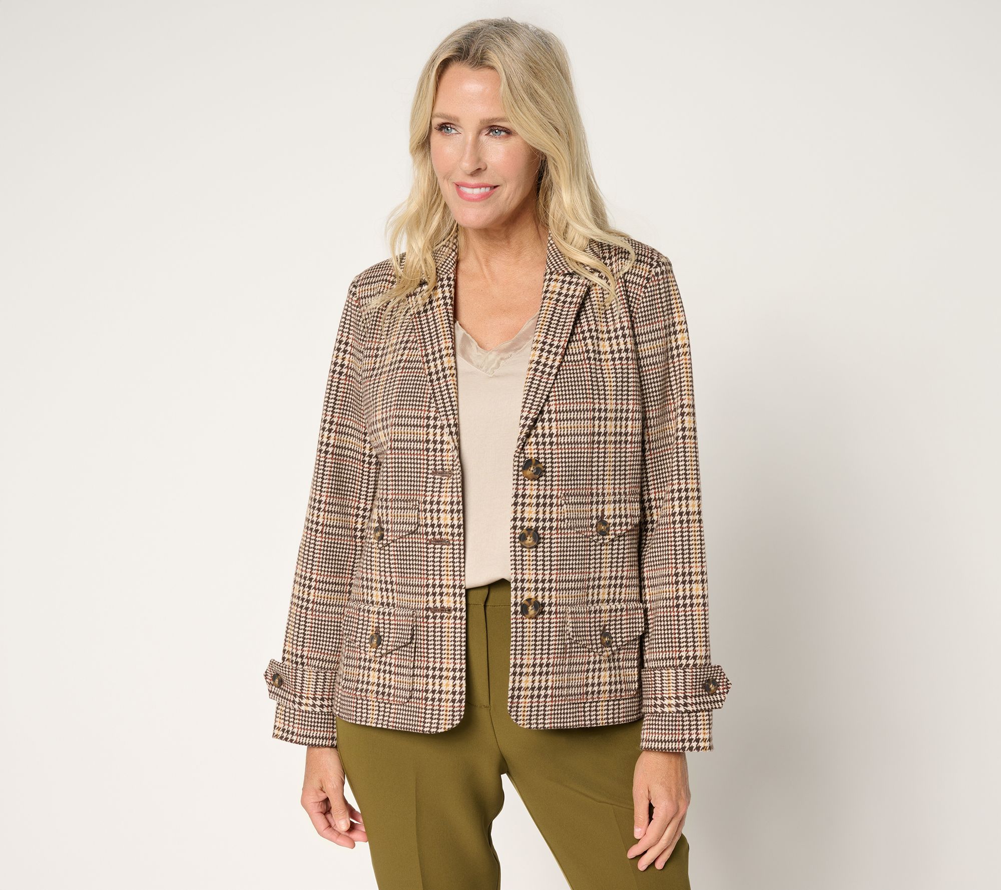 Joan Rivers Knit Glen Plaid Collared Jacket - QVC.com