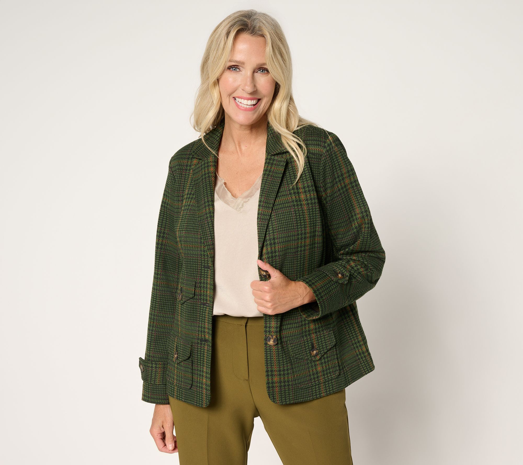 Joan Rivers Knit Glen Plaid Collared Jacket
