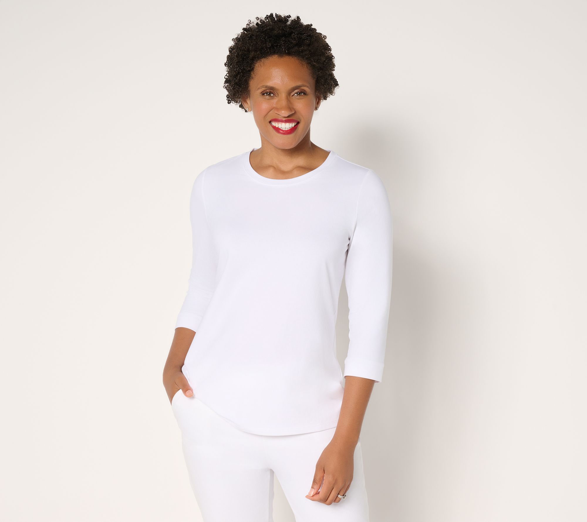 Attitudes by Renee Washed Cotton 3/4 Sleeve Top