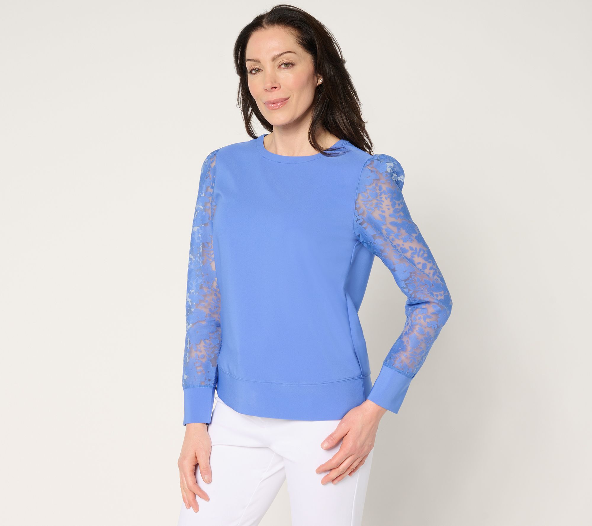 "As Is" by Stacy London Mixed Media Organza Sleeve Top