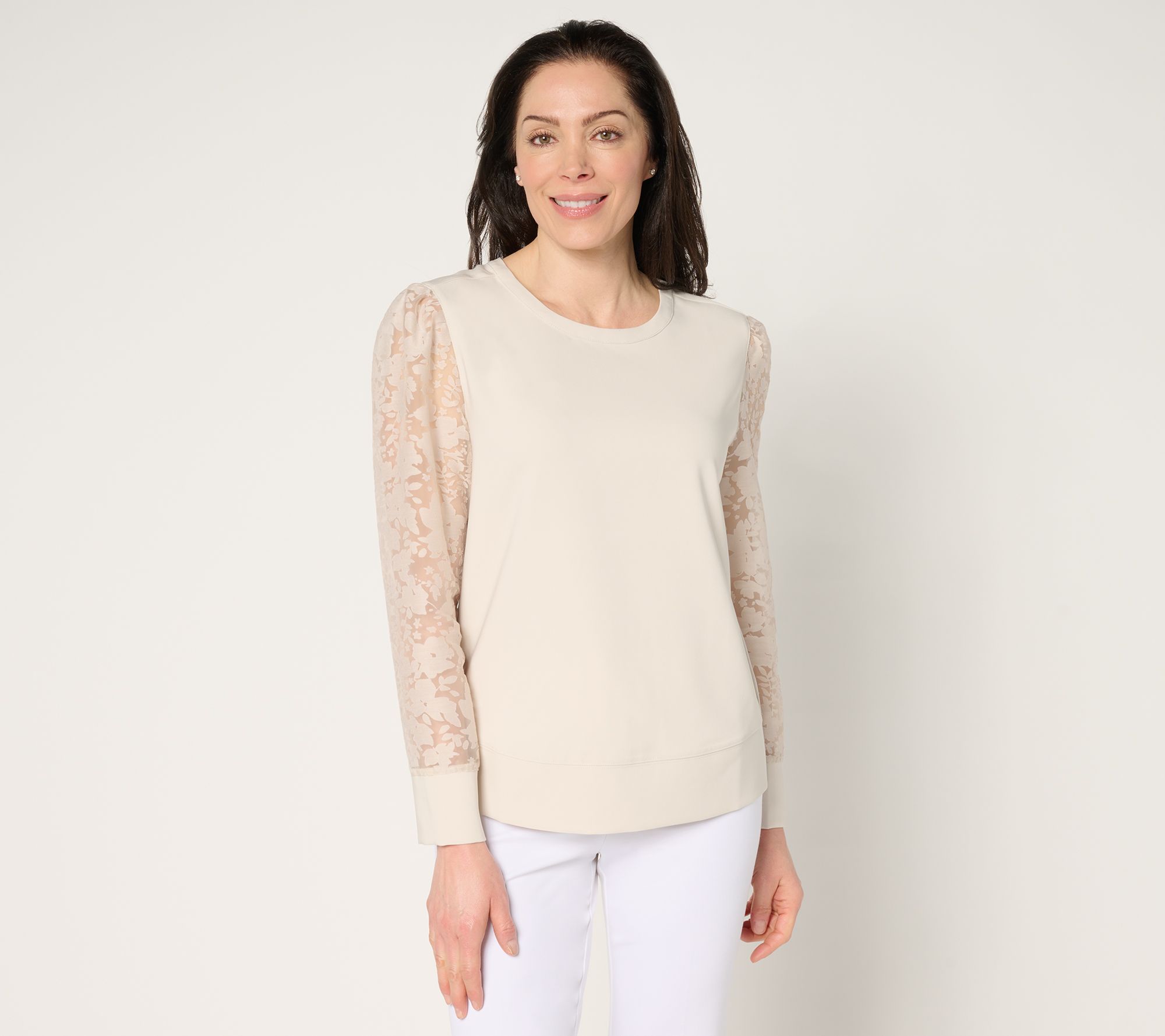 "As Is" by Stacy London Mixed Media Organza Sleeve Top
