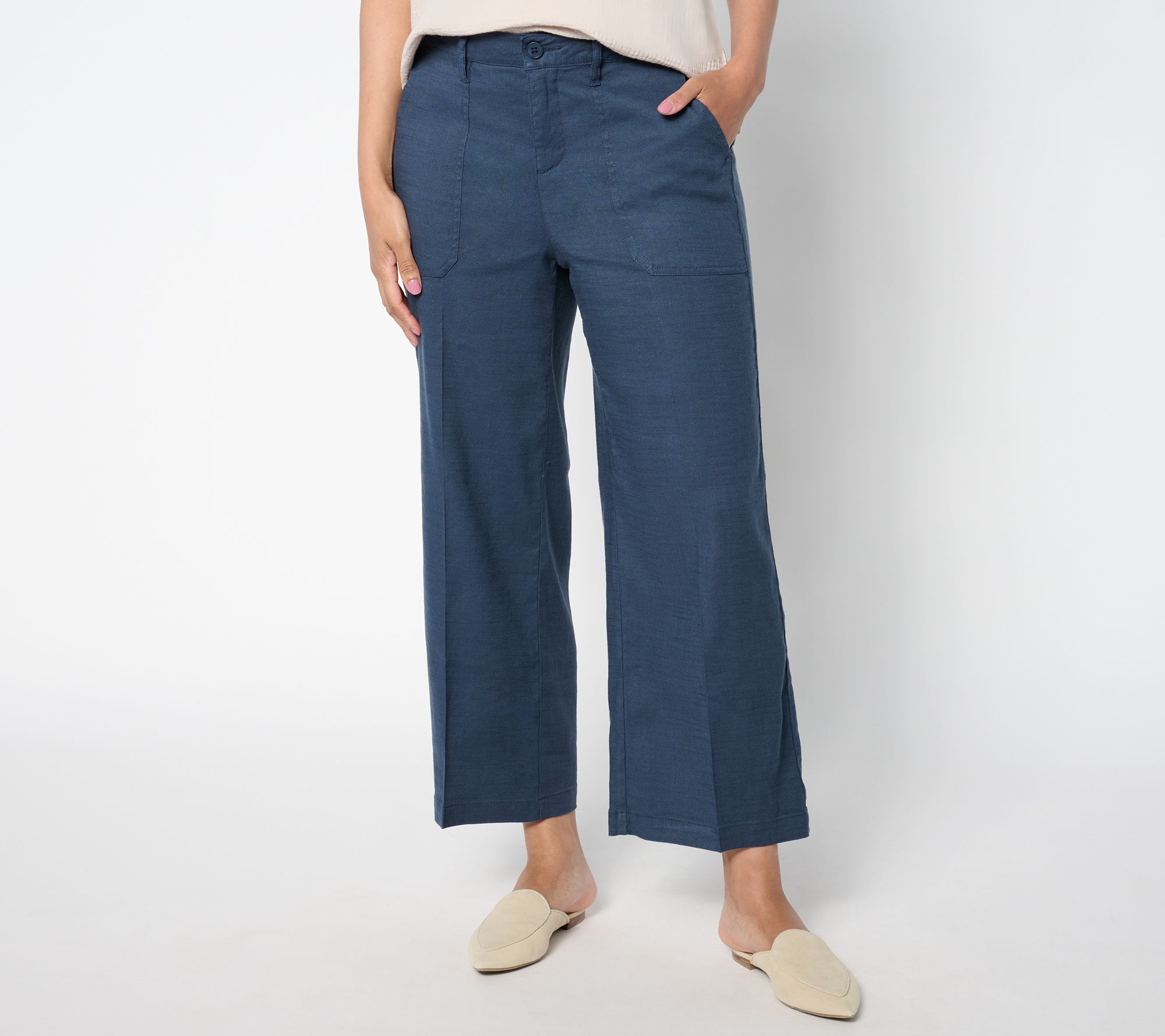 "As Is" NYDJ Wide Leg Stretch Linen Cropped Cargo - Oxford Navy