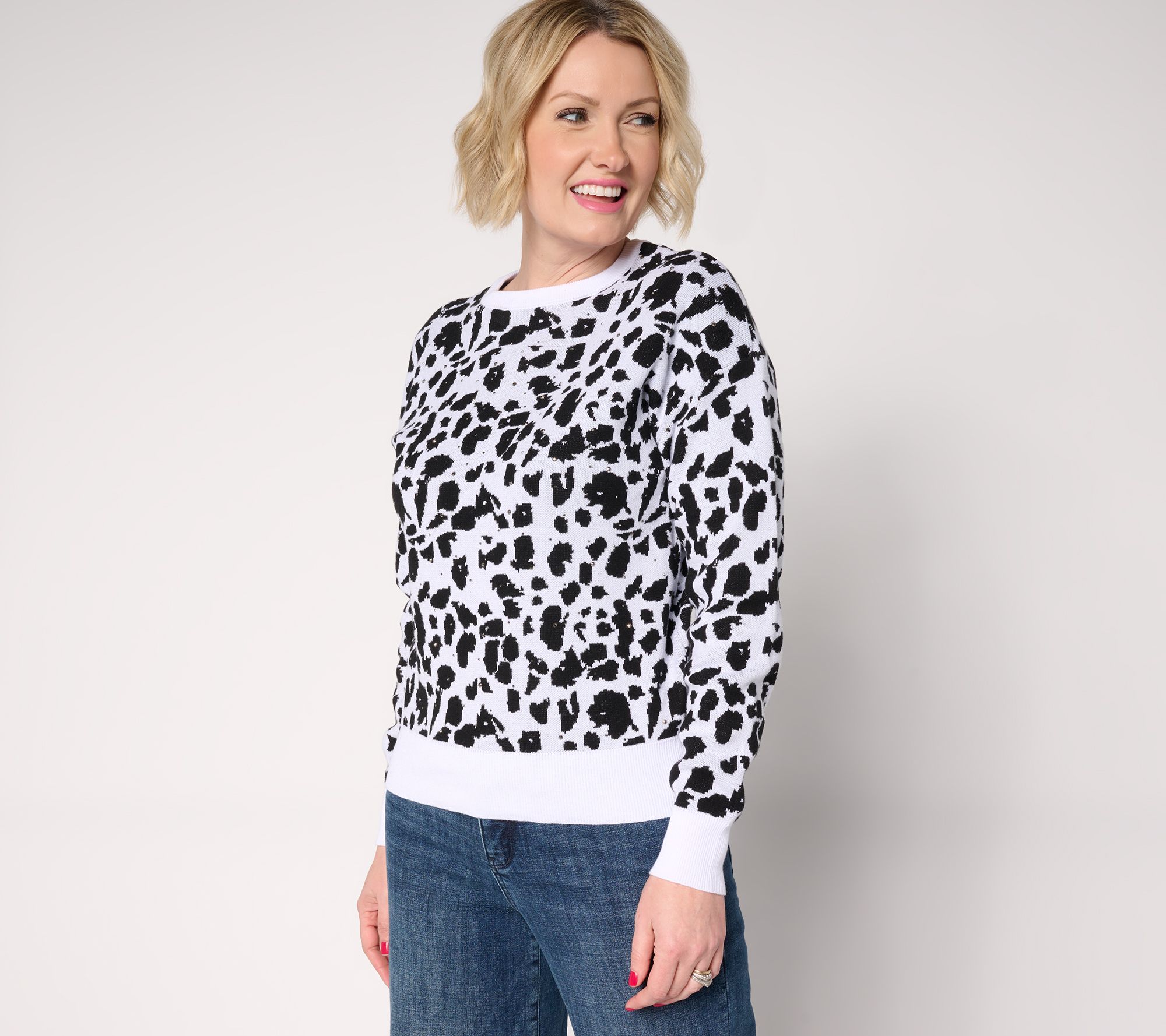 "As Is" nicole by Nicole Miller Embellished JacquardSweater