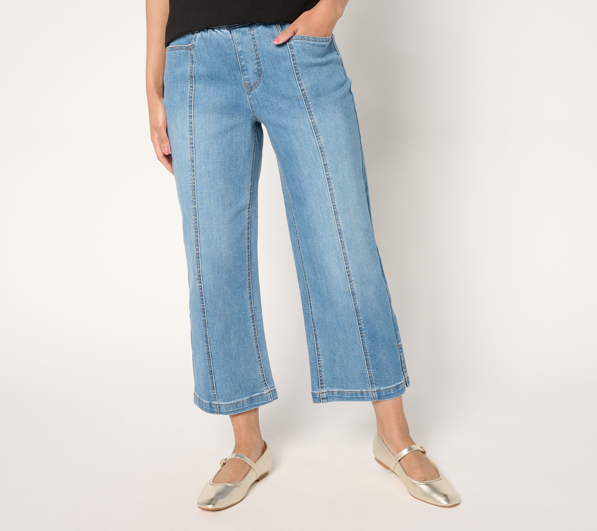 "As Is" Isaac Mizrahi Live! Reg Indigo True Denim Crop Wide Leg Jeans