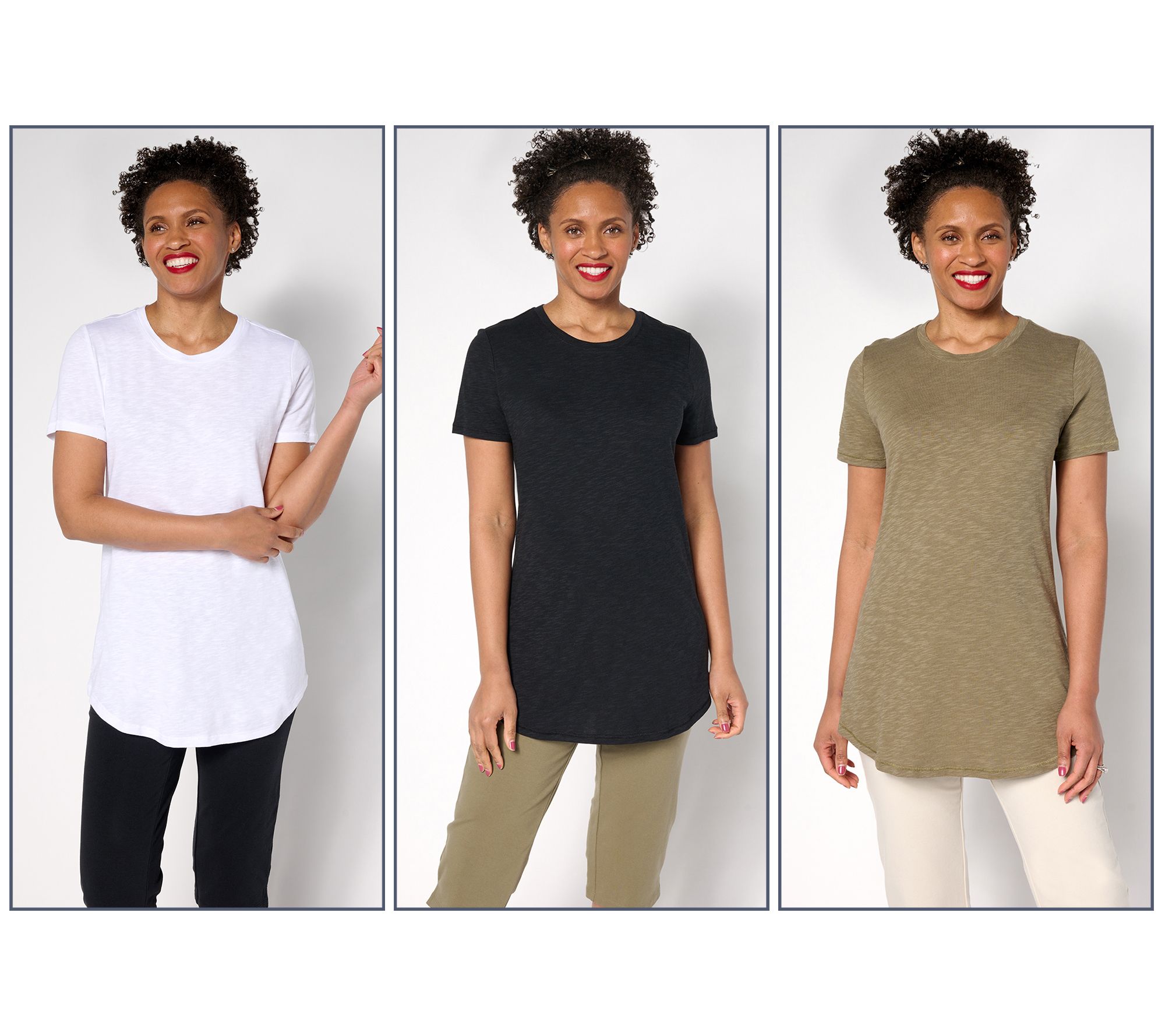 "As Is" Denim & Co. Essentials Regular Linen Blend 3-Pack Tunic