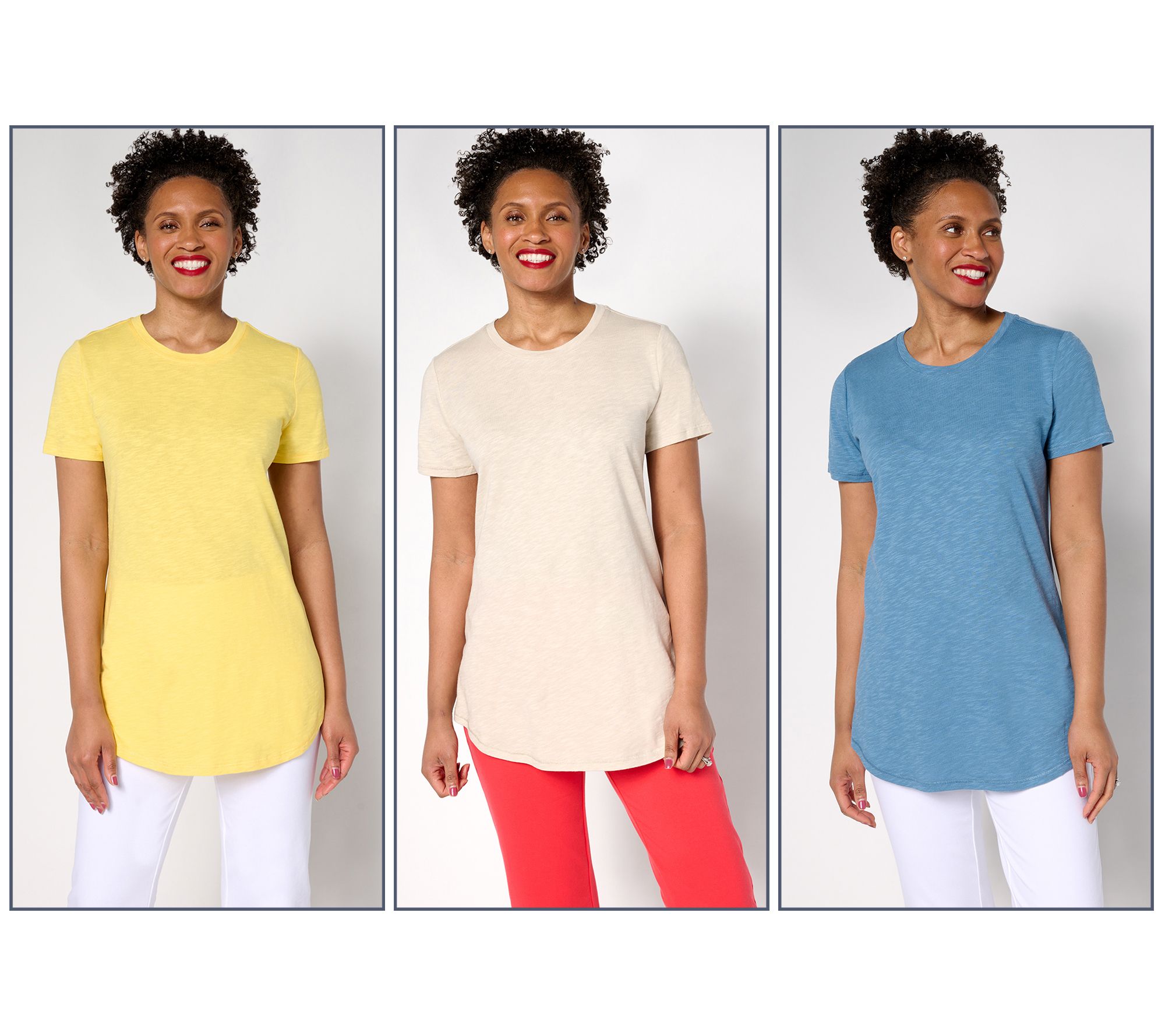 "As Is" Denim & Co. Essentials Regular Linen Blend 3-Pack Tunic