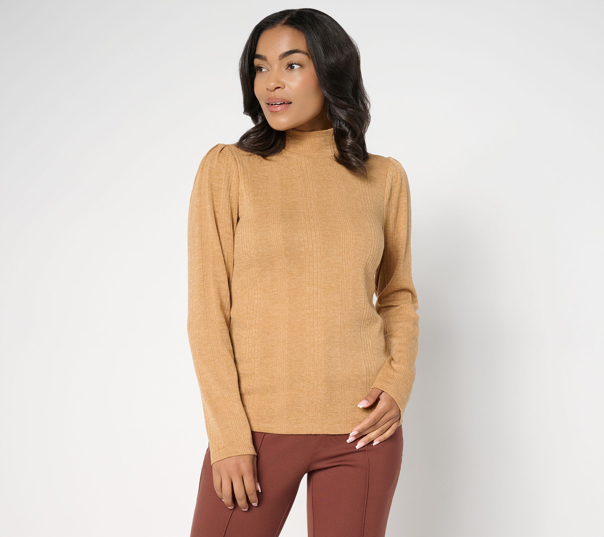 RM Studio x Rebecca Minkoff Ruched Sleeve Turtleneck Top