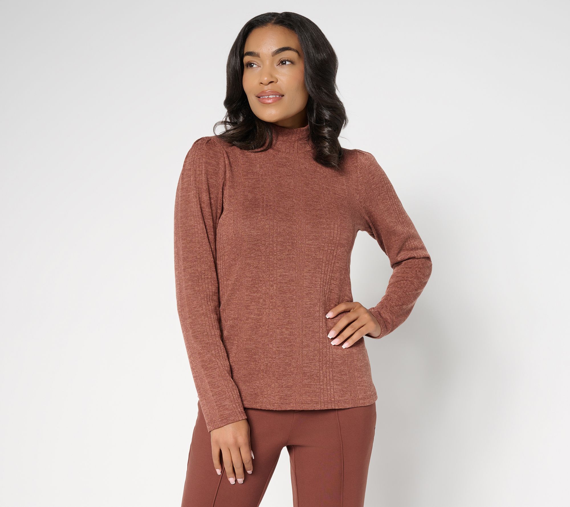 RM Studio x Rebecca Minkoff Ruched Sleeve Turtleneck Top