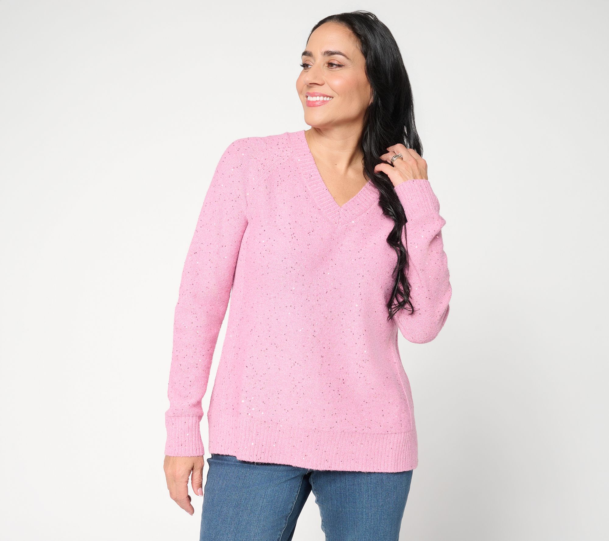  Jingle Belles by Kim Gravel Sugarplum Sparkle V-Neck Sweater