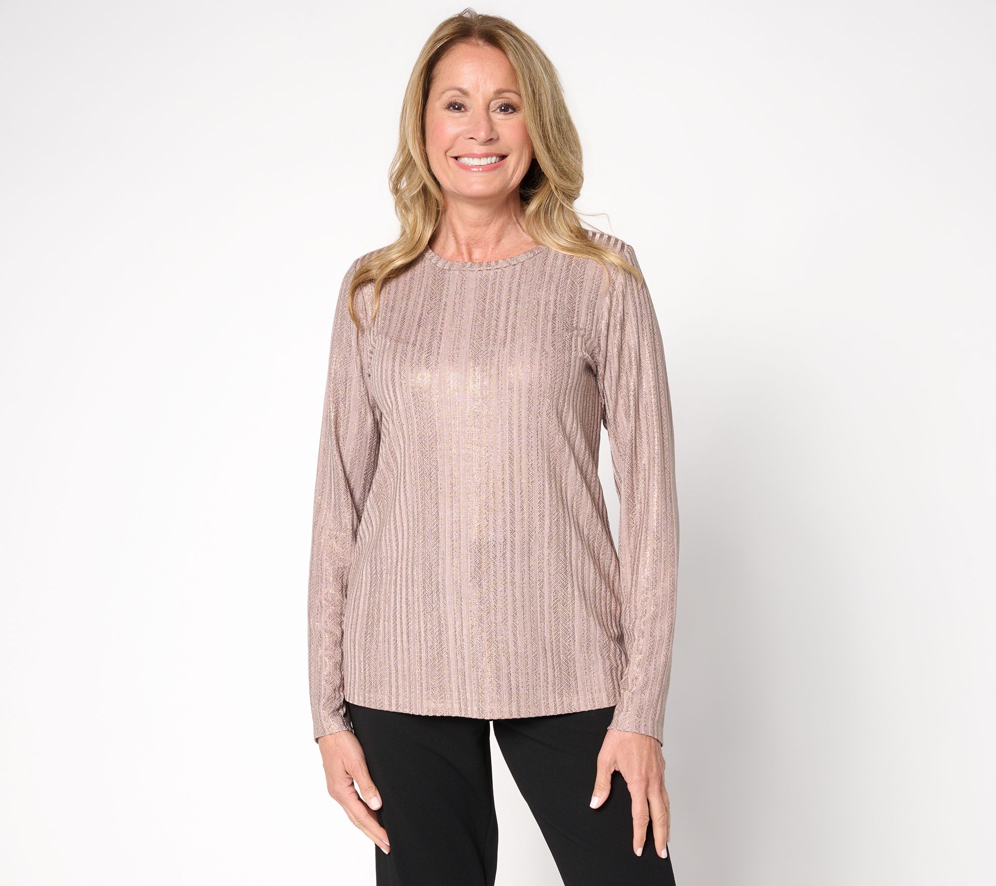 Susan Graver Metallic Rib Knit Crew Neck Top