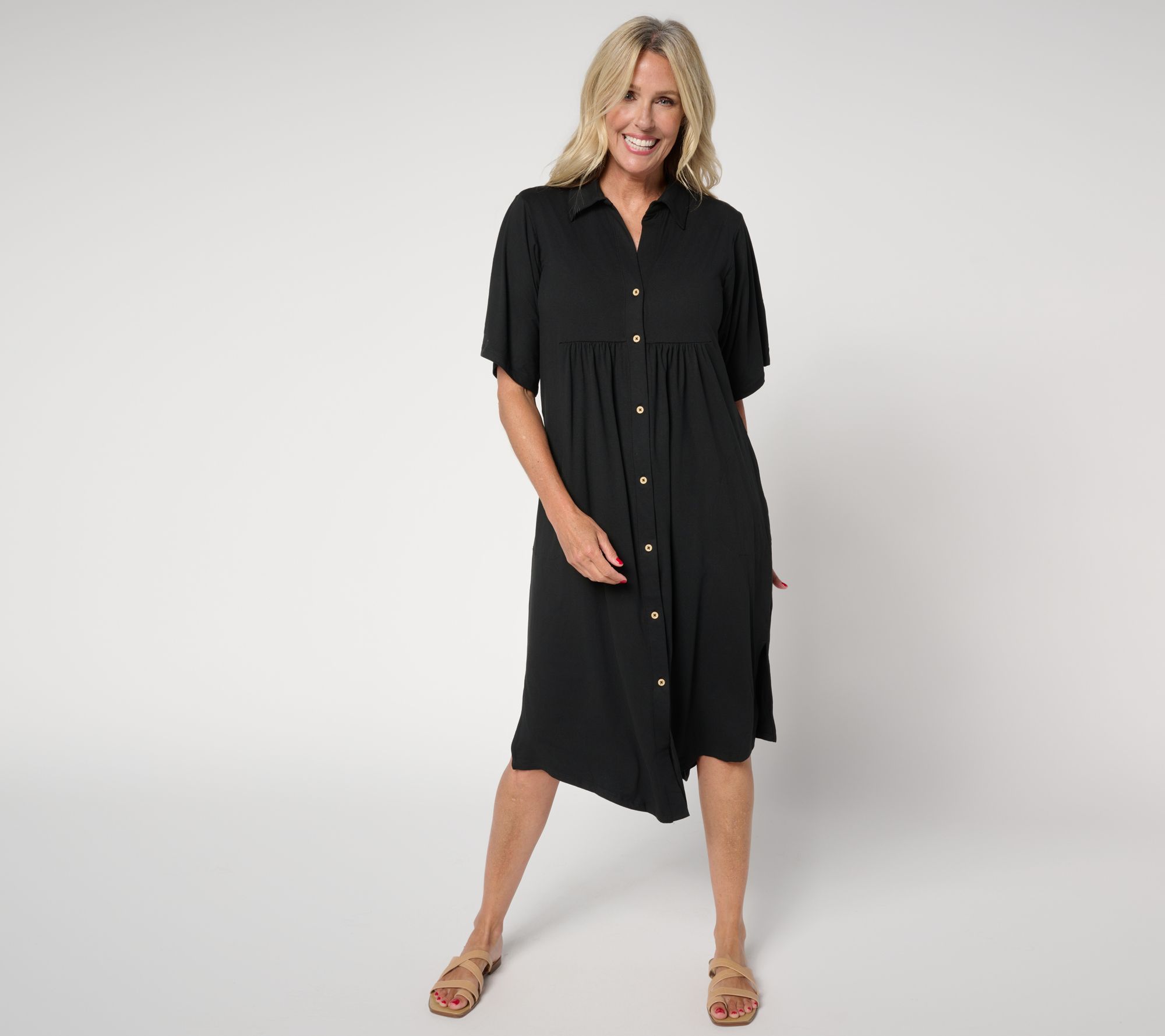 "As Is" Cuddl Duds Regular Flexwear Button Front Getaway Caftan