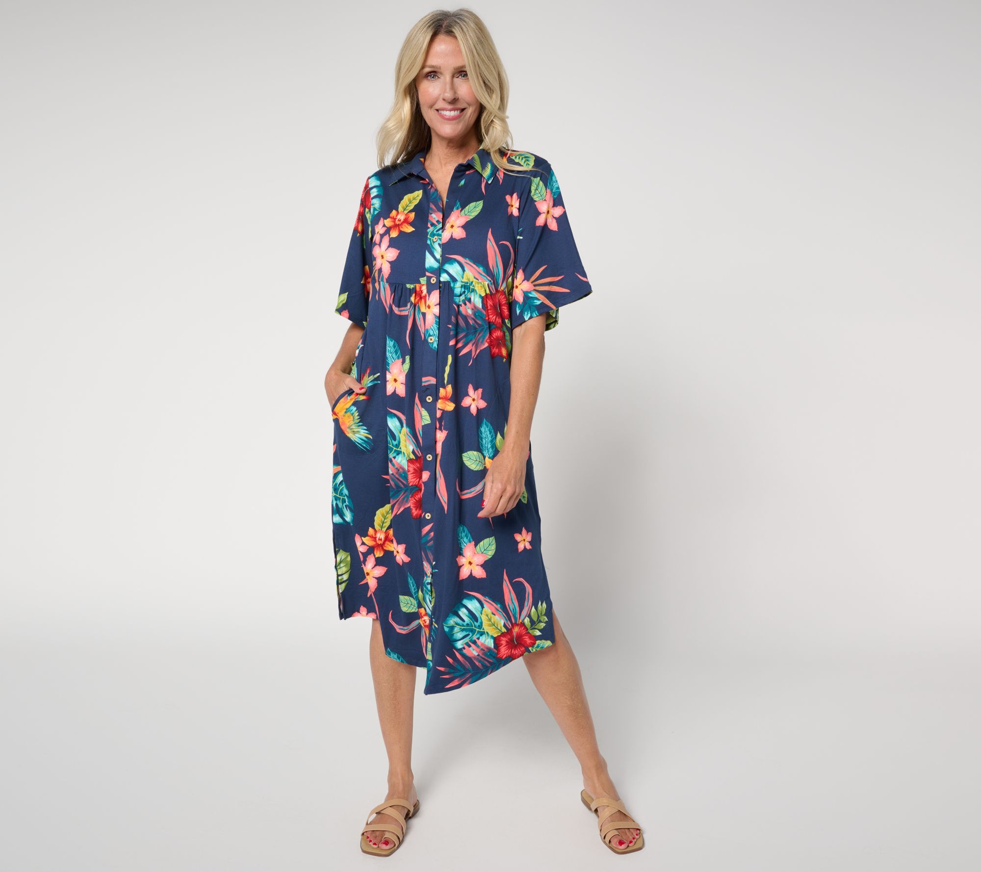"As Is" Cuddl Duds Regular Flexwear Button Front Getaway Caftan