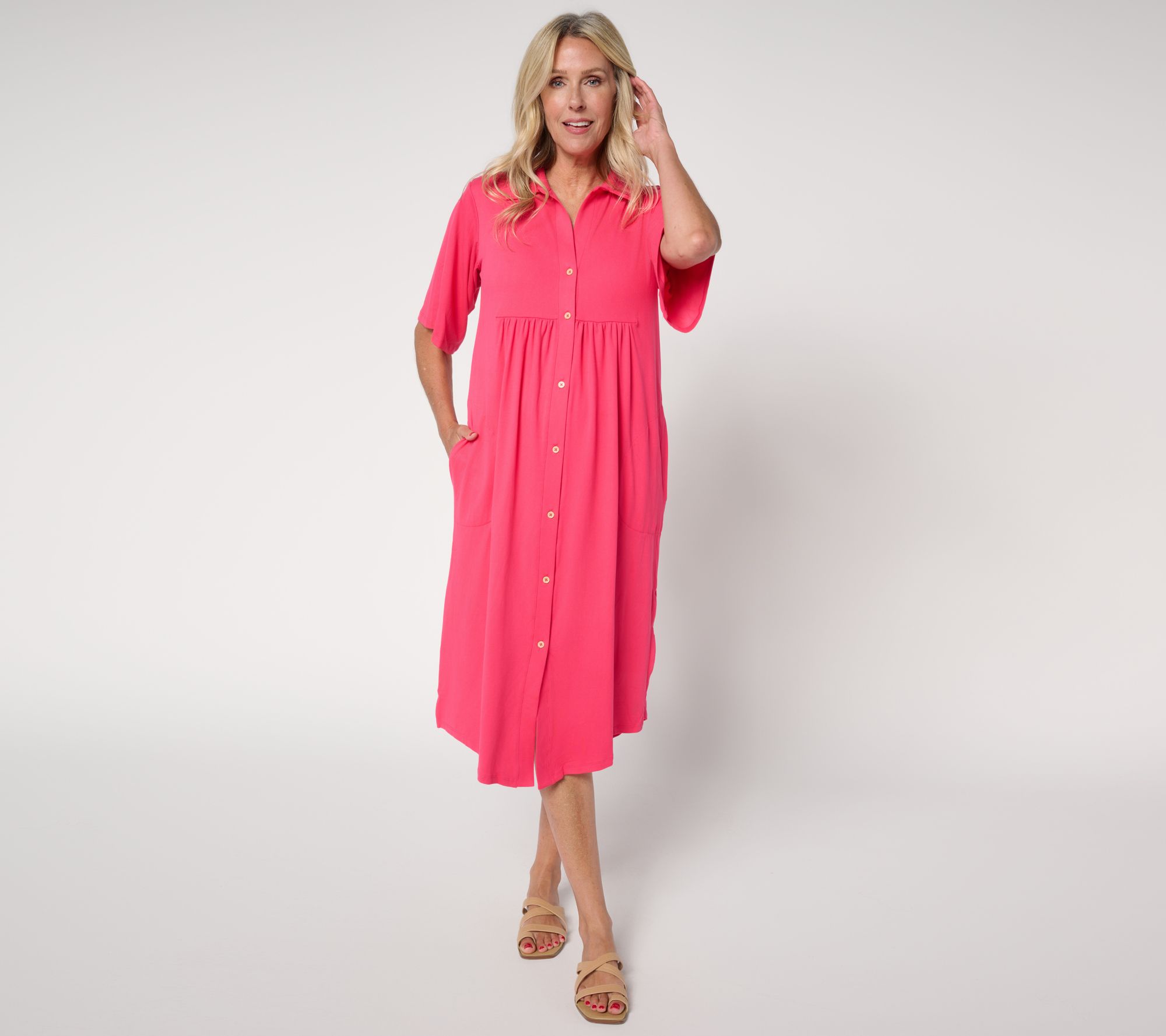 "As Is" Cuddl Duds Regular Flexwear Button Front Getaway Caftan