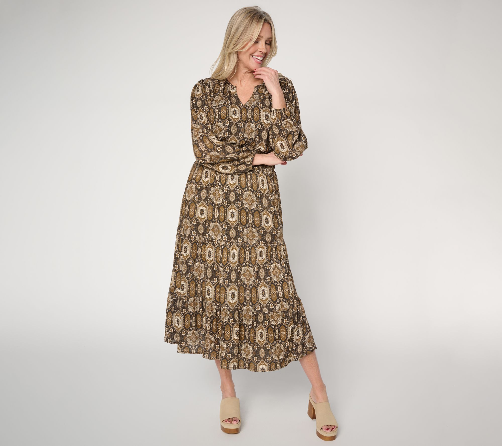 Ree by the Pioneer Woman Petite Split Neck Midi Dress