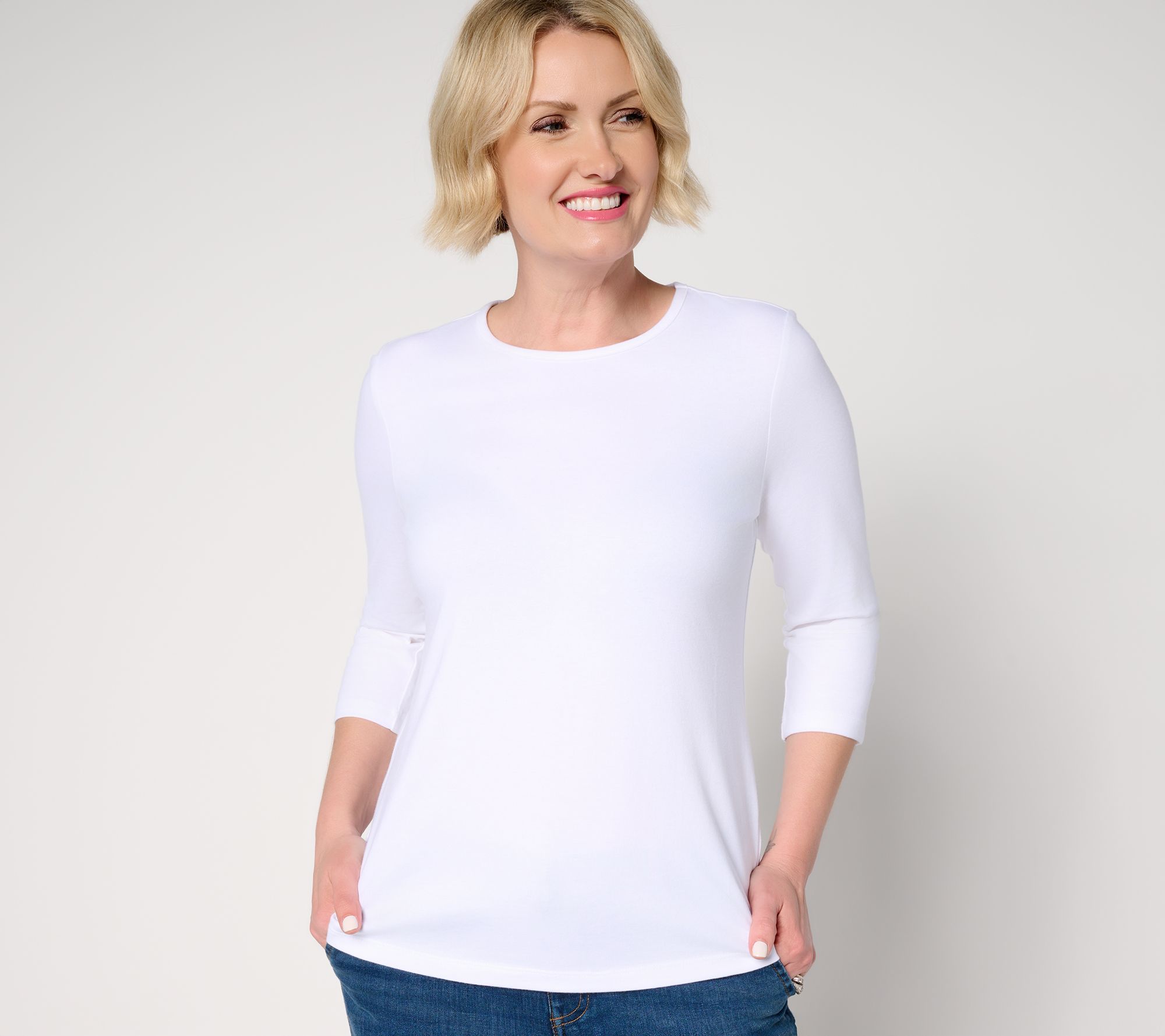 "As Is" Denim & Co. Essentials Perfect Jersey 3/4 Slv Round Neck Top