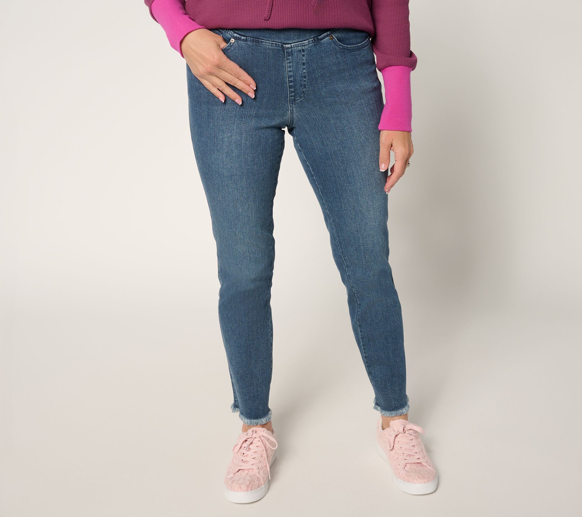 "As Is" Belle by Kim Gravel Tall TripleLuxe Denim Frayed Edge Ankle Jean