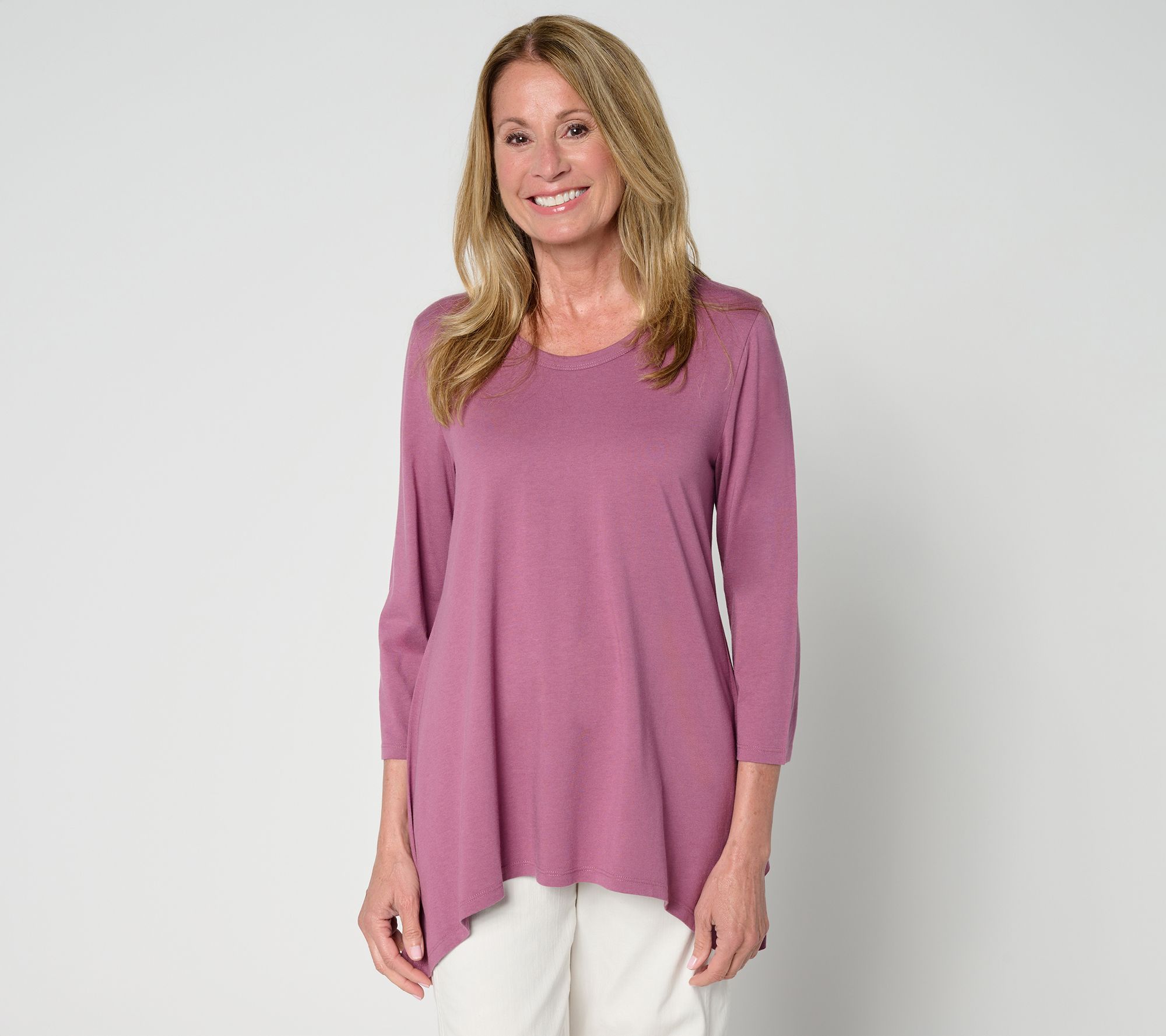 "As Is" LOGO by Lori Goldstein 3/4 Sleeve Top with Sharkbite Hem