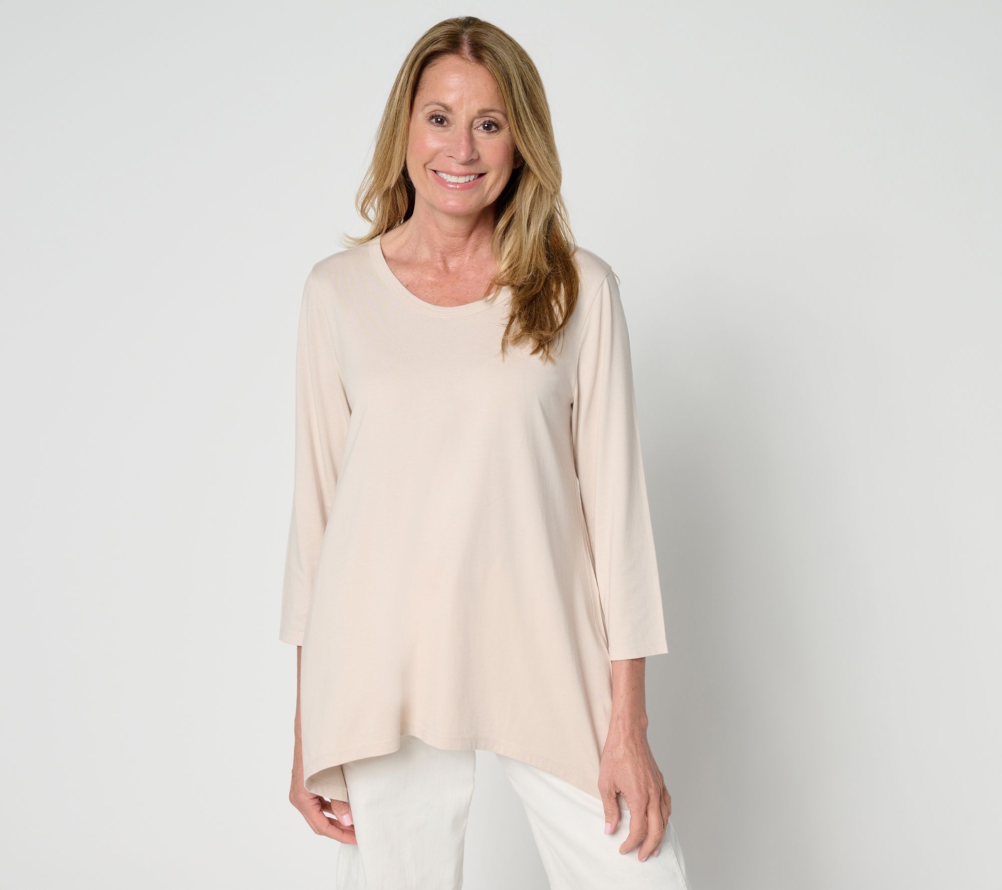 "As Is" LOGO by Lori Goldstein 3/4 Sleeve Top with Sharkbite Hem