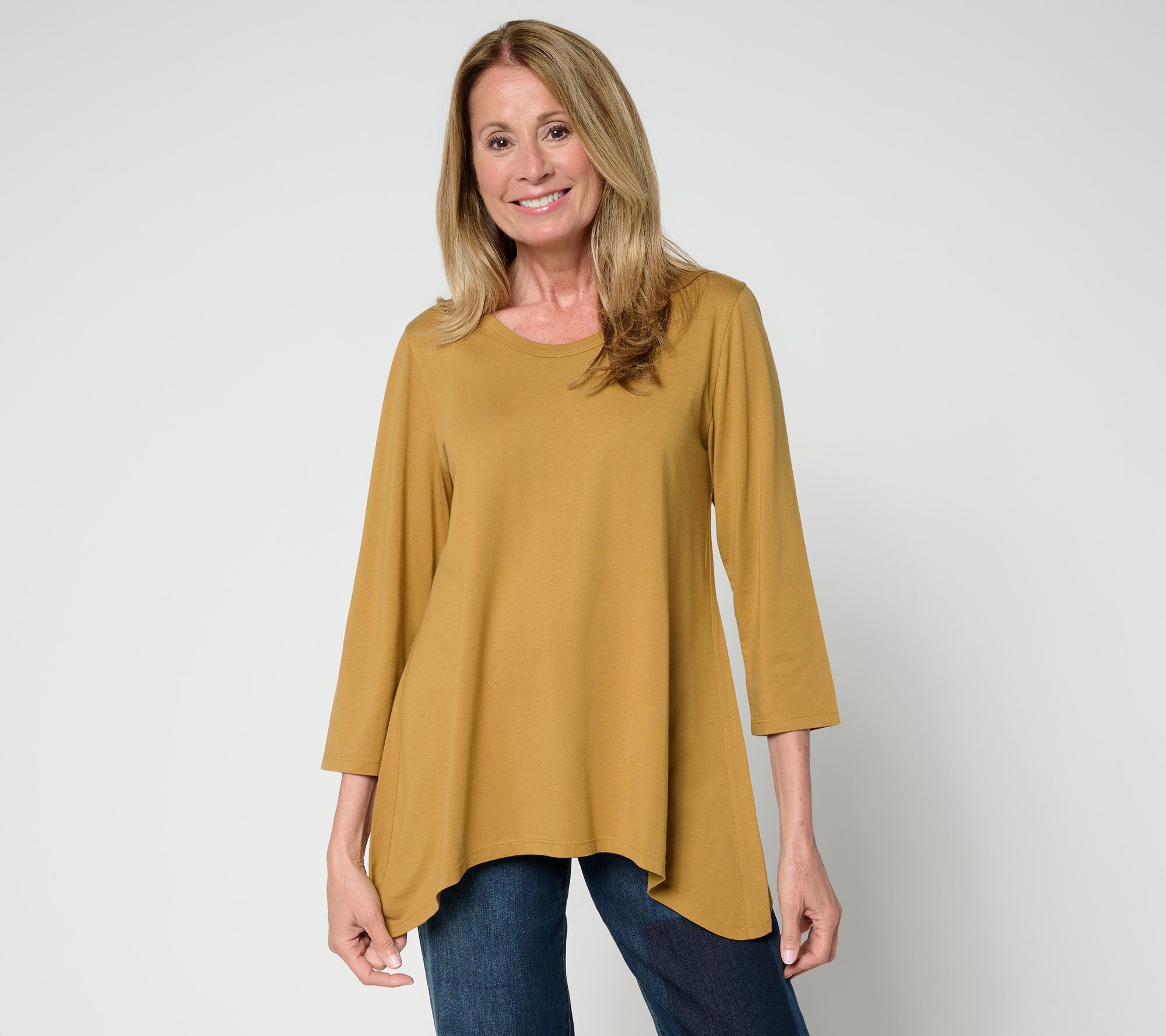 "As Is" LOGO by Lori Goldstein 3/4 Sleeve Top with Sharkbite Hem