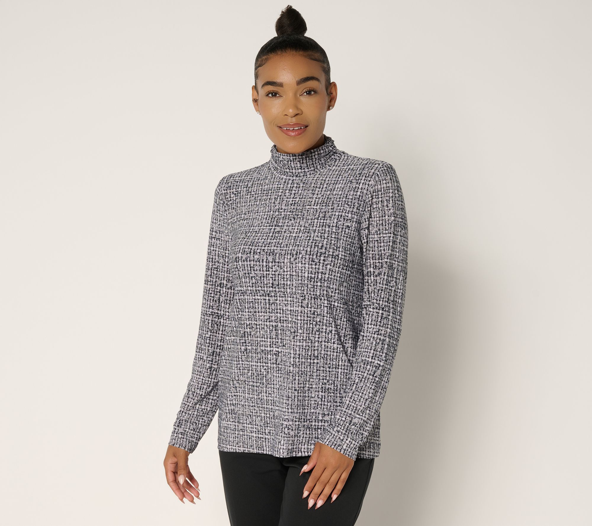 "As Is" Dennis Basso Italia Knit Mock Neck Top in Prints and Solids