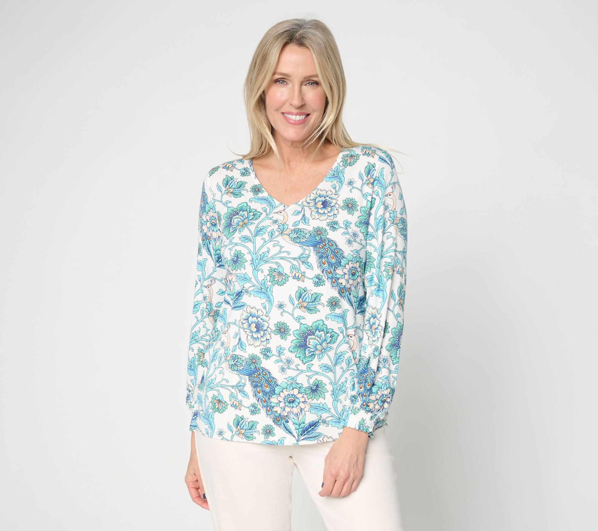 Belle by Kim Gravel Rayon Spandex Flora & Finesse V Neck Top